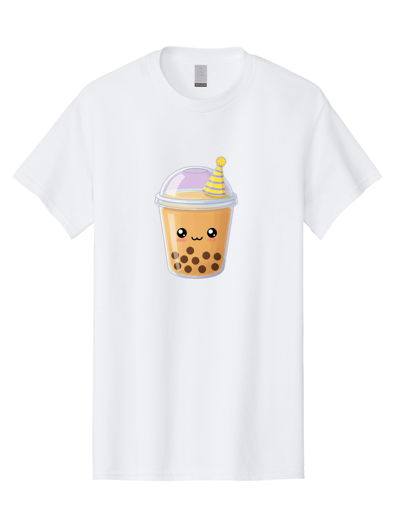 Boba-Tea-6 Men'S Graphic Tee, 100% Cotton, Comfortable Casual Summer Wear, Machine Washable, Bubble Tea, Boba Drink, Cartoon Character, Party Hat, Smiling Face, Tea Bubbles, Festive Drink, Cute Illustration, Kawaii Culture Bac664