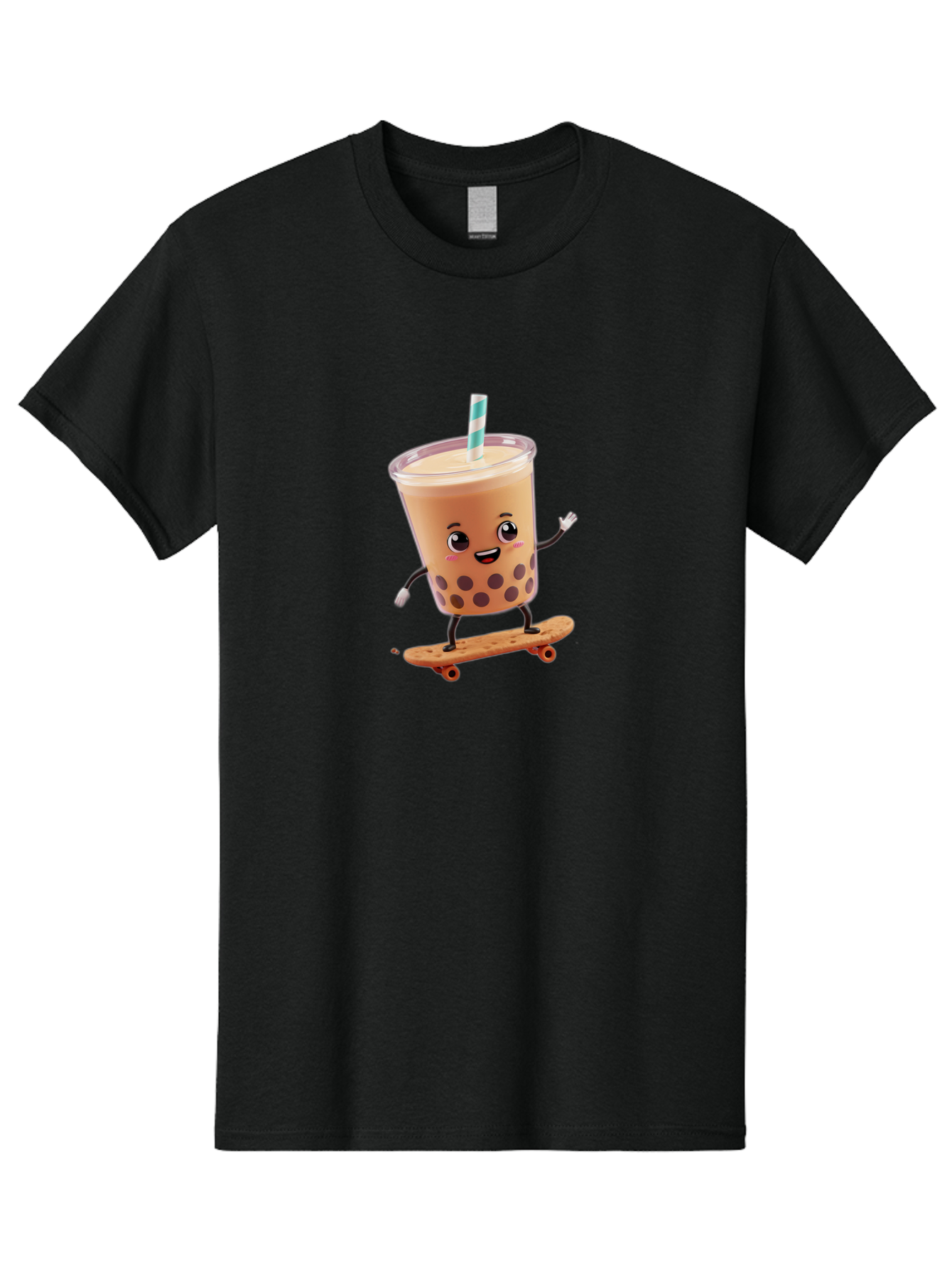 Boba-Tea-7 Men'S Graphic Tee, 100% Cotton, Comfortable Casual Summer Wear, Machine Washable, Boba Tea, Cartoon Character, Skateboarding, Fun Beverage, Playful Drink, Milk Tea, Tapioca Pearls, Smiling Face, Straw, Action Pose, Bac665