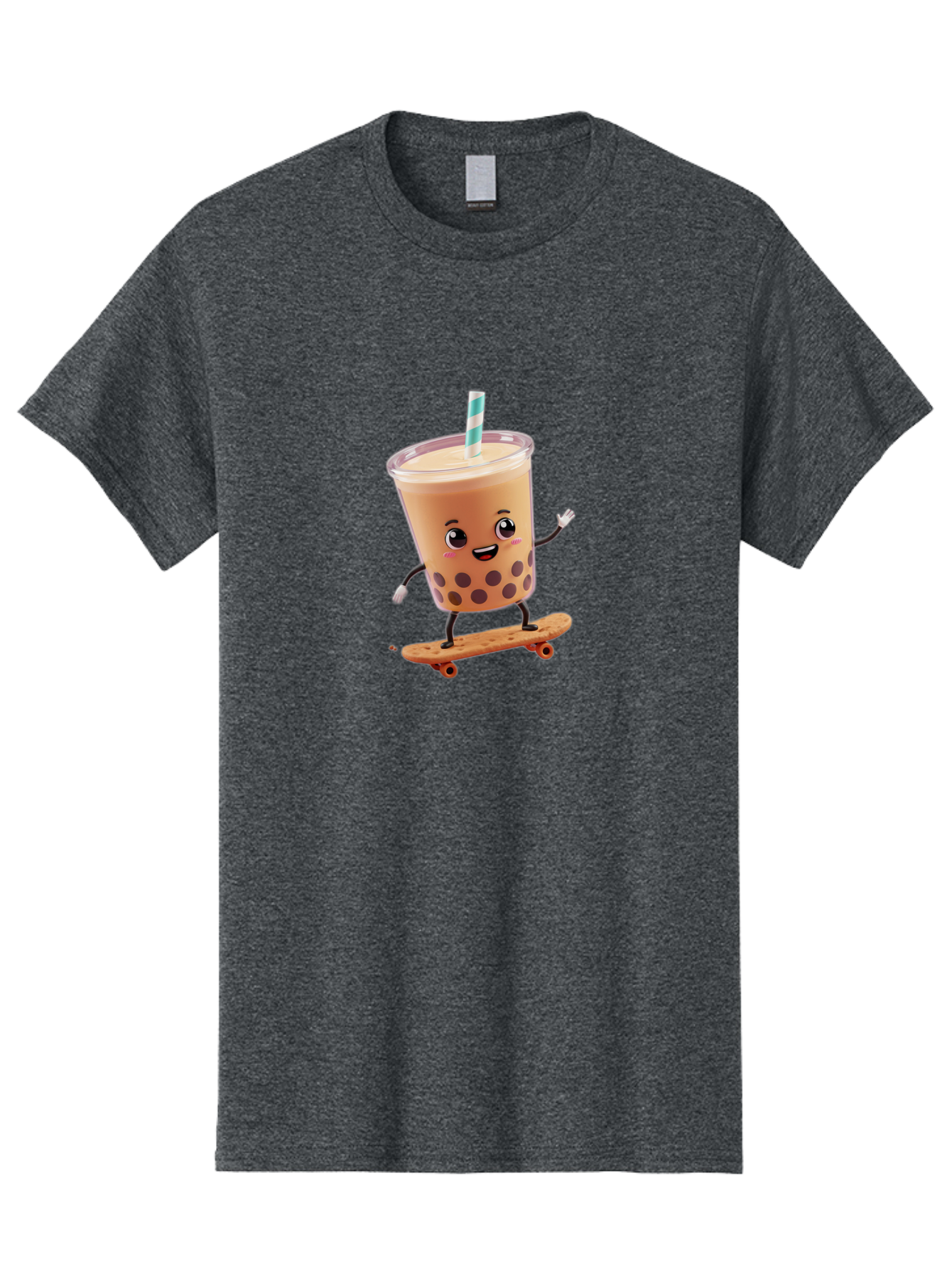 Boba-Tea-7 Men'S Graphic Tee, 100% Cotton, Comfortable Casual Summer Wear, Machine Washable, Boba Tea, Cartoon Character, Skateboarding, Fun Beverage, Playful Drink, Milk Tea, Tapioca Pearls, Smiling Face, Straw, Action Pose, Bac665