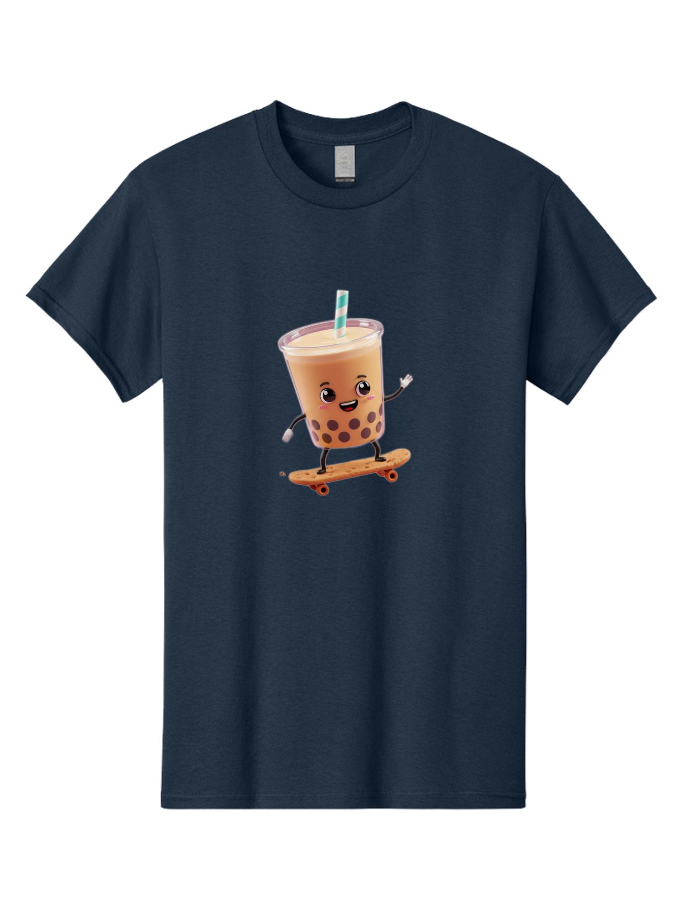 Boba-Tea-7 Men'S Graphic Tee, 100% Cotton, Comfortable Casual Summer Wear, Machine Washable, Boba Tea, Cartoon Character, Skateboarding, Fun Beverage, Playful Drink, Milk Tea, Tapioca Pearls, Smiling Face, Straw, Action Pose, Bac665