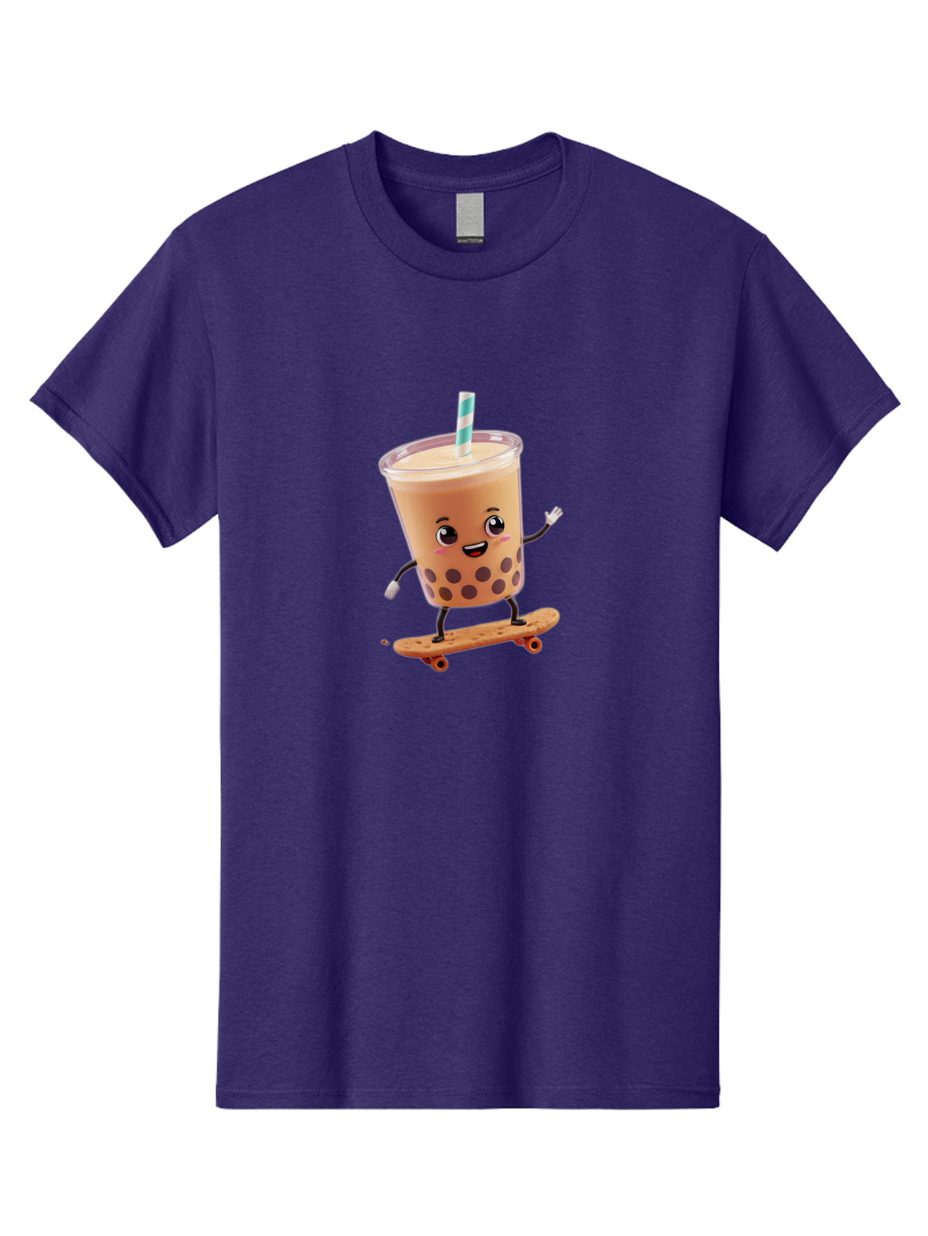 Boba-Tea-7 Men'S Graphic Tee, 100% Cotton, Comfortable Casual Summer Wear, Machine Washable, Boba Tea, Cartoon Character, Skateboarding, Fun Beverage, Playful Drink, Milk Tea, Tapioca Pearls, Smiling Face, Straw, Action Pose, Bac665