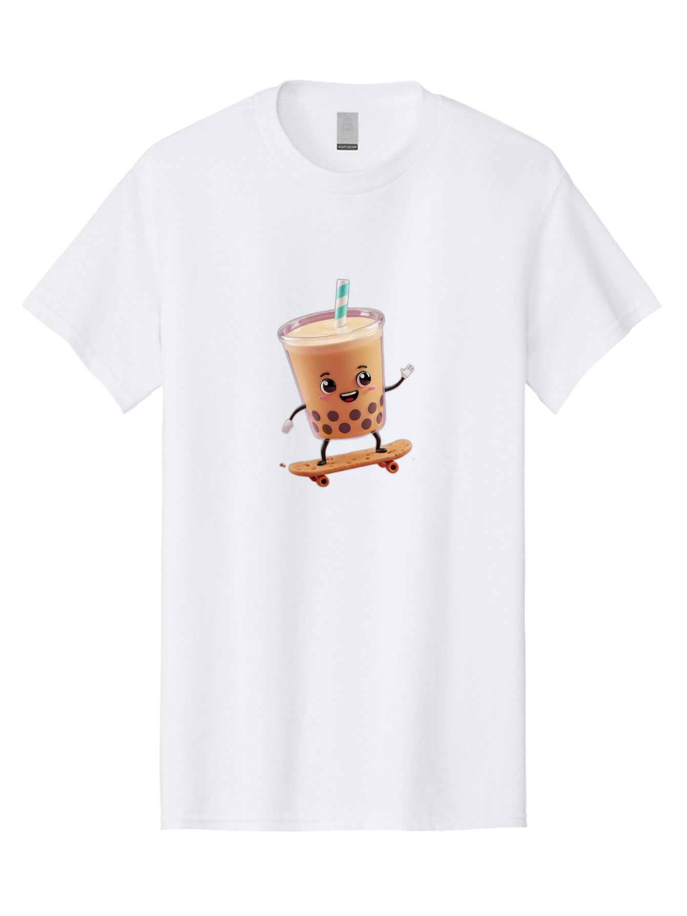 Boba-Tea-7 Men'S Graphic Tee, 100% Cotton, Comfortable Casual Summer Wear, Machine Washable, Boba Tea, Cartoon Character, Skateboarding, Fun Beverage, Playful Drink, Milk Tea, Tapioca Pearls, Smiling Face, Straw, Action Pose, Bac665