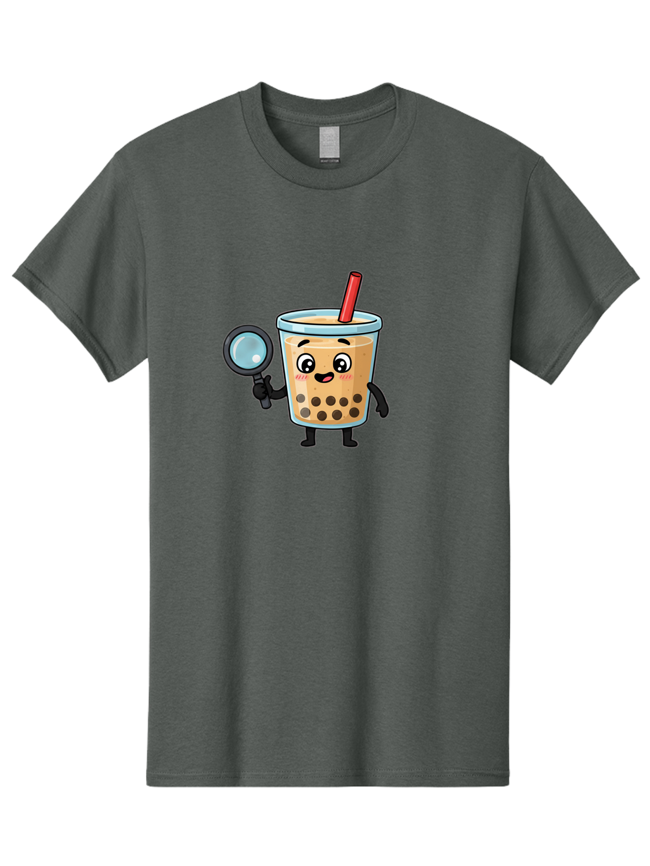 Boba-Tea-8 Men'S Graphic Tee, 100% Cotton, Comfortable Casual Summer Wear, Machine Washable, Boba Tea Character, Cartoon Bubble Tea, Kawaii Boba, Magnifying Glass, Detective Tea, Cute Drink, Bubble Tea Mascot, Tea With Straw, Bac666