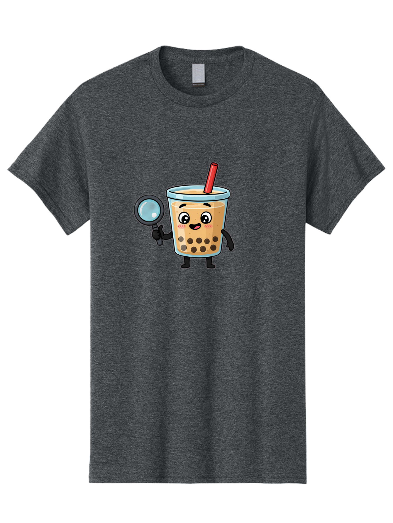 Boba-Tea-8 Men'S Graphic Tee, 100% Cotton, Comfortable Casual Summer Wear, Machine Washable, Boba Tea Character, Cartoon Bubble Tea, Kawaii Boba, Magnifying Glass, Detective Tea, Cute Drink, Bubble Tea Mascot, Tea With Straw, Bac666