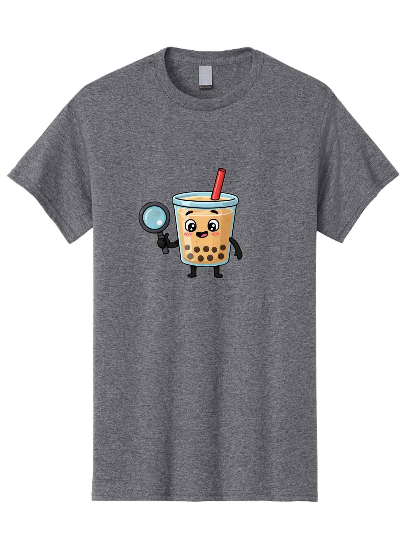Boba-Tea-8 Men'S Graphic Tee, 100% Cotton, Comfortable Casual Summer Wear, Machine Washable, Boba Tea Character, Cartoon Bubble Tea, Kawaii Boba, Magnifying Glass, Detective Tea, Cute Drink, Bubble Tea Mascot, Tea With Straw, Bac666