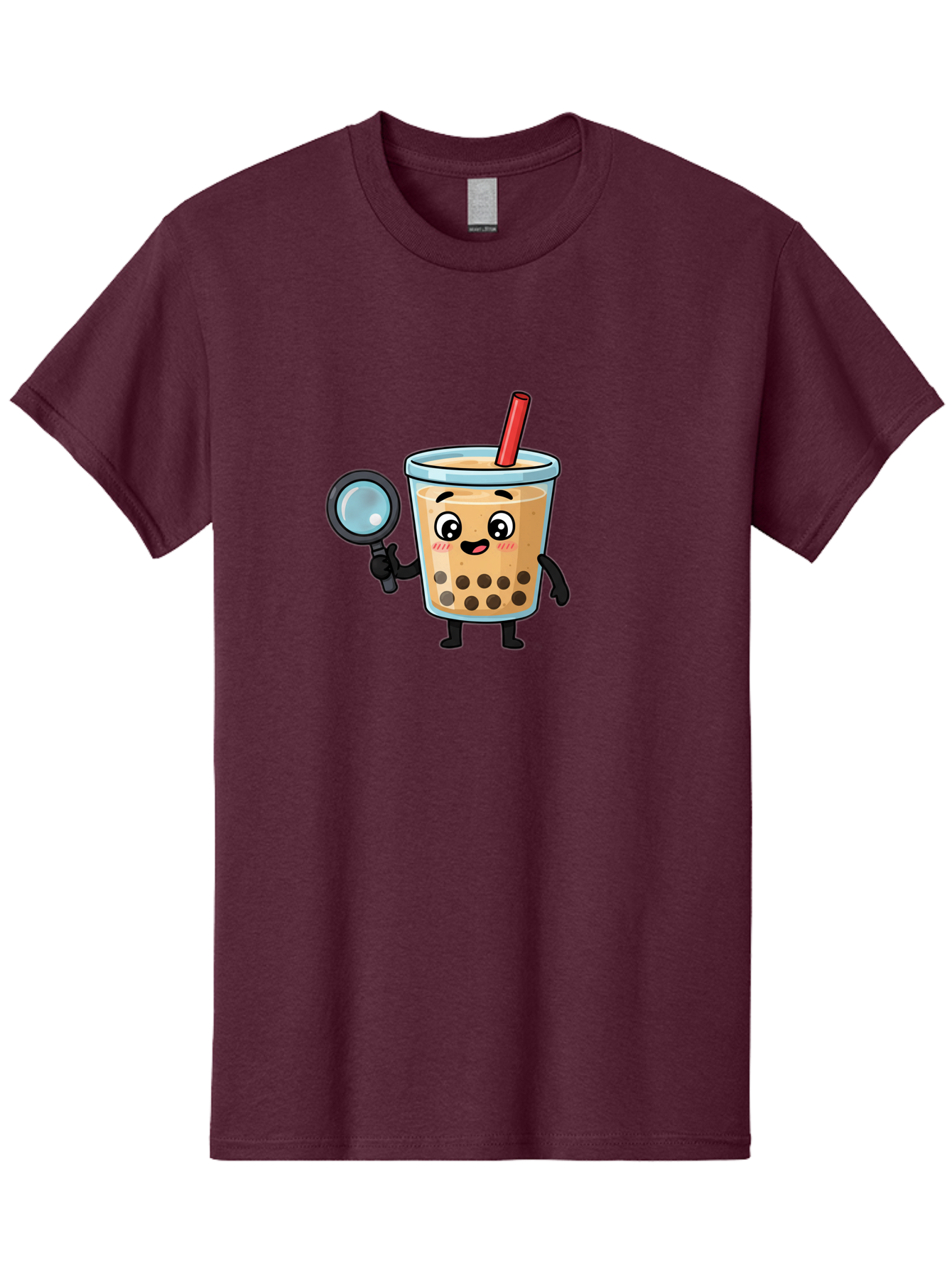Boba-Tea-8 Men'S Graphic Tee, 100% Cotton, Comfortable Casual Summer Wear, Machine Washable, Boba Tea Character, Cartoon Bubble Tea, Kawaii Boba, Magnifying Glass, Detective Tea, Cute Drink, Bubble Tea Mascot, Tea With Straw, Bac666