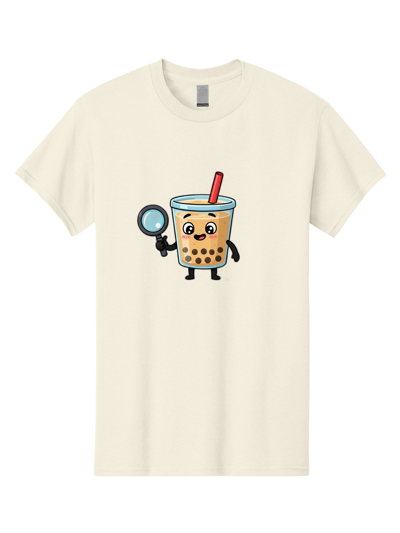 Boba-Tea-8 Men'S Graphic Tee, 100% Cotton, Comfortable Casual Summer Wear, Machine Washable, Boba Tea Character, Cartoon Bubble Tea, Kawaii Boba, Magnifying Glass, Detective Tea, Cute Drink, Bubble Tea Mascot, Tea With Straw, Bac666
