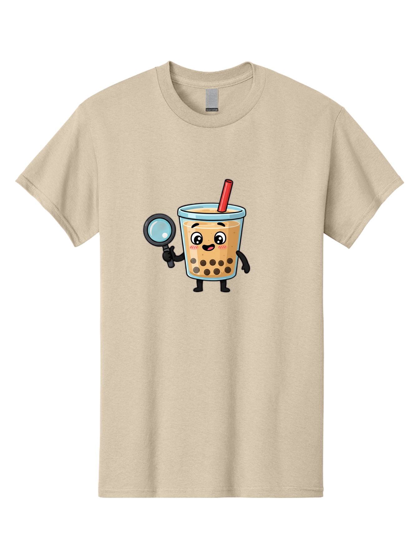 Boba-Tea-8 Men'S Graphic Tee, 100% Cotton, Comfortable Casual Summer Wear, Machine Washable, Boba Tea Character, Cartoon Bubble Tea, Kawaii Boba, Magnifying Glass, Detective Tea, Cute Drink, Bubble Tea Mascot, Tea With Straw, Bac666