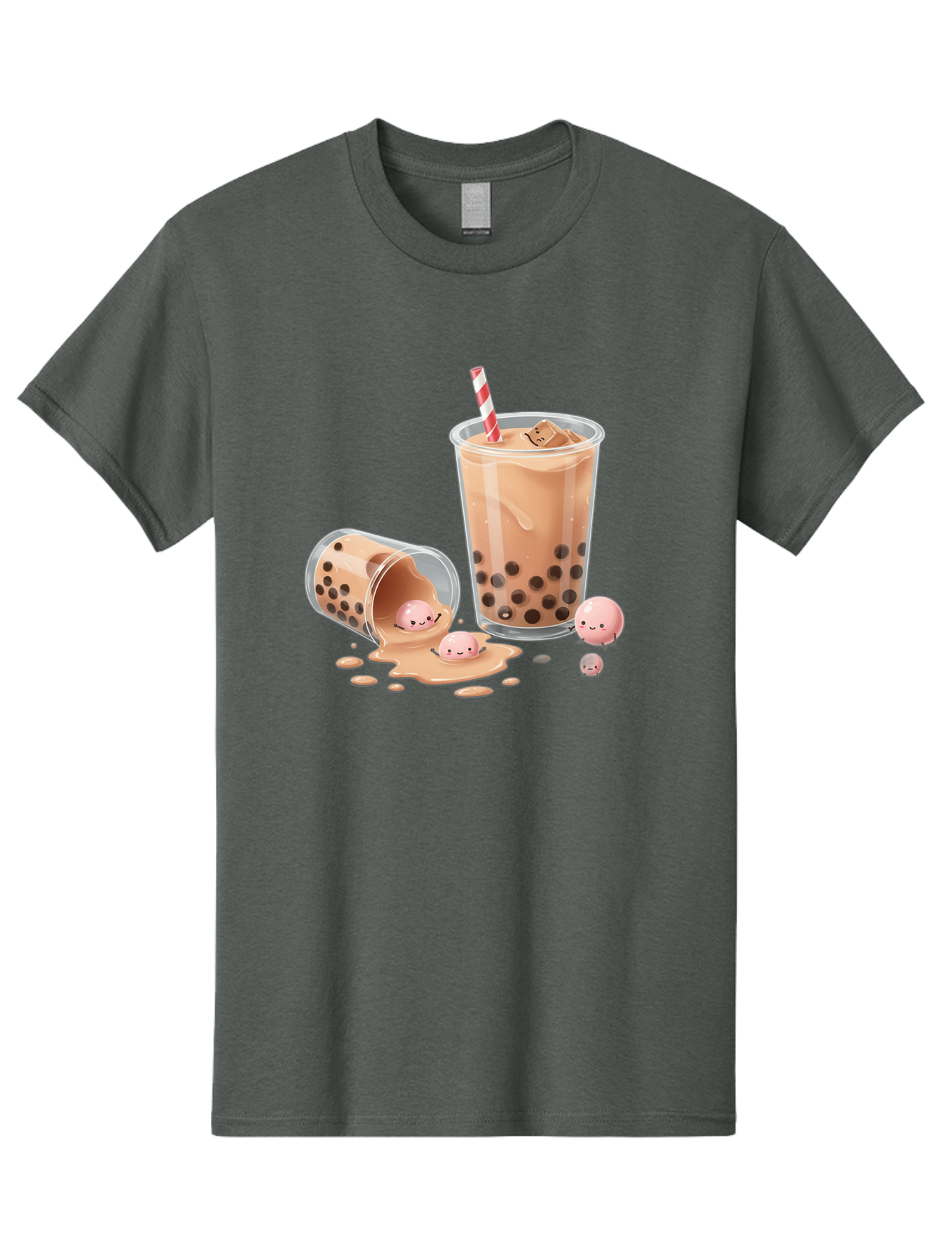 Boba-Tea-9 Men'S Graphic Tee, 100% Cotton, Comfortable Casual Summer Wear, Machine Washable, Boba Tea, Milk Tea, Bubble Tea, Tea Drink, Straw, Tapioca Pearls, Spilled Drink, Kawaii, Cute, Cartoon, Smiling Boba Bac667