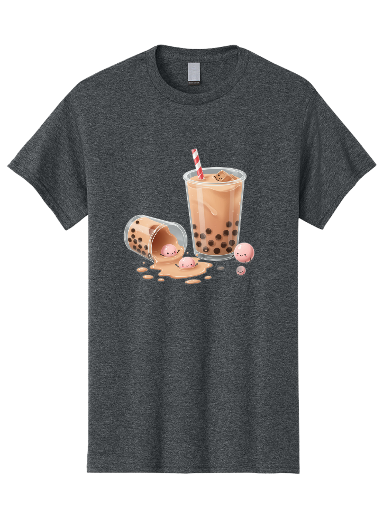 Boba-Tea-9 Men'S Graphic Tee, 100% Cotton, Comfortable Casual Summer Wear, Machine Washable, Boba Tea, Milk Tea, Bubble Tea, Tea Drink, Straw, Tapioca Pearls, Spilled Drink, Kawaii, Cute, Cartoon, Smiling Boba Bac667