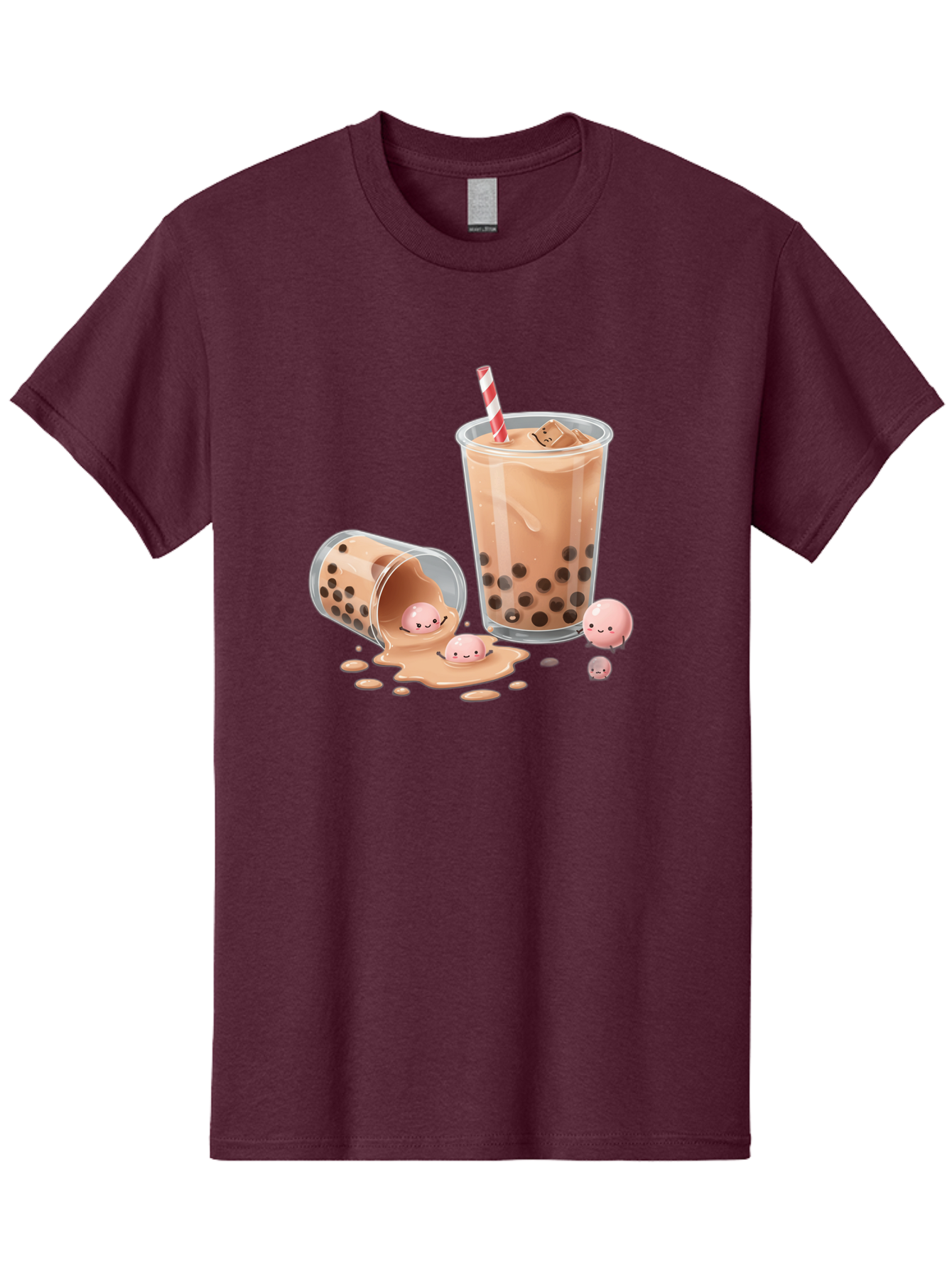 Boba-Tea-9 Men'S Graphic Tee, 100% Cotton, Comfortable Casual Summer Wear, Machine Washable, Boba Tea, Milk Tea, Bubble Tea, Tea Drink, Straw, Tapioca Pearls, Spilled Drink, Kawaii, Cute, Cartoon, Smiling Boba Bac667
