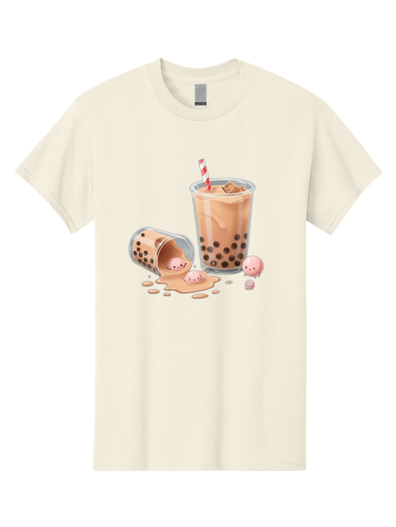 Boba-Tea-9 Men'S Graphic Tee, 100% Cotton, Comfortable Casual Summer Wear, Machine Washable, Boba Tea, Milk Tea, Bubble Tea, Tea Drink, Straw, Tapioca Pearls, Spilled Drink, Kawaii, Cute, Cartoon, Smiling Boba Bac667