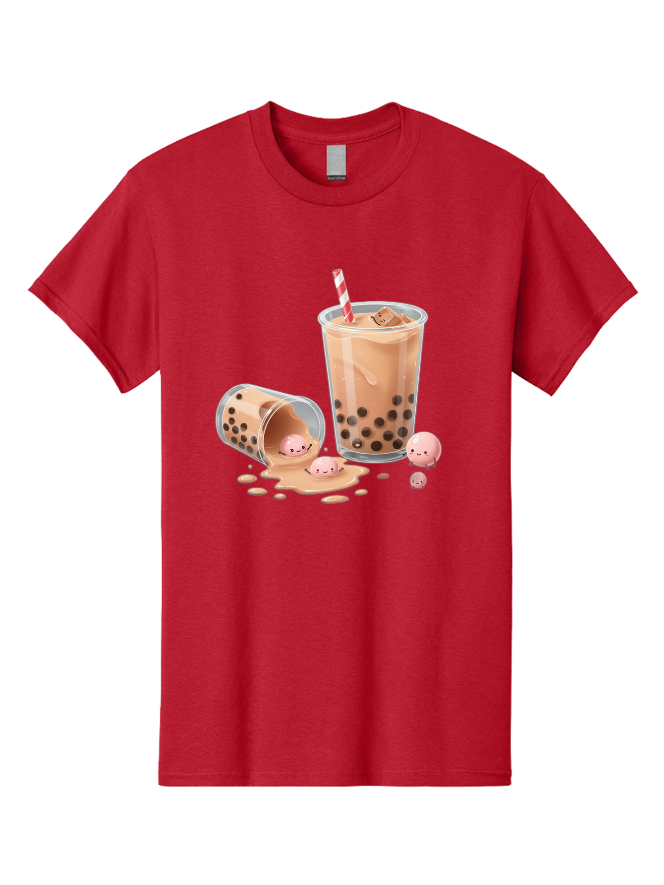 Boba-Tea-9 Men'S Graphic Tee, 100% Cotton, Comfortable Casual Summer Wear, Machine Washable, Boba Tea, Milk Tea, Bubble Tea, Tea Drink, Straw, Tapioca Pearls, Spilled Drink, Kawaii, Cute, Cartoon, Smiling Boba Bac667