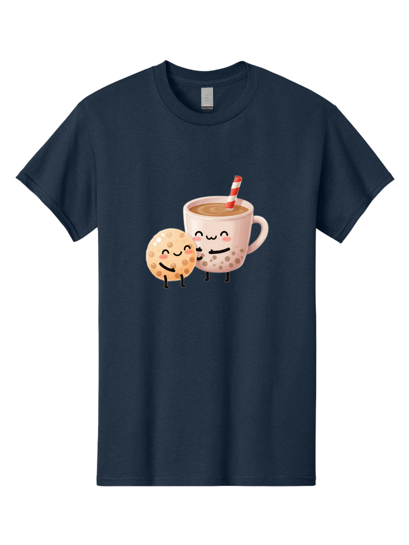 Boba-Tea-Characters Men'S Graphic Tee, 100% Cotton, Comfortable Casual Summer Wear, Machine Washable, Boba Tea, Milk Tea, Bubble Tea, Cartoon Characters, Smiling Faces, Happy Faces, Tea Cup, Tapioca Pearls, Cute Illustration, Kawaii Art, Bac669