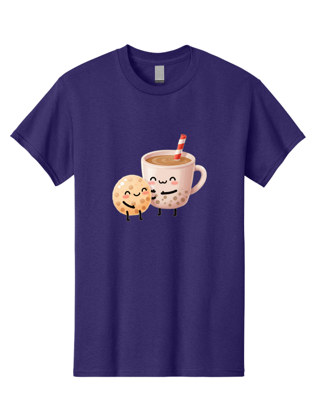 Boba-Tea-Characters Men'S Graphic Tee, 100% Cotton, Comfortable Casual Summer Wear, Machine Washable, Boba Tea, Milk Tea, Bubble Tea, Cartoon Characters, Smiling Faces, Happy Faces, Tea Cup, Tapioca Pearls, Cute Illustration, Kawaii Art, Bac669