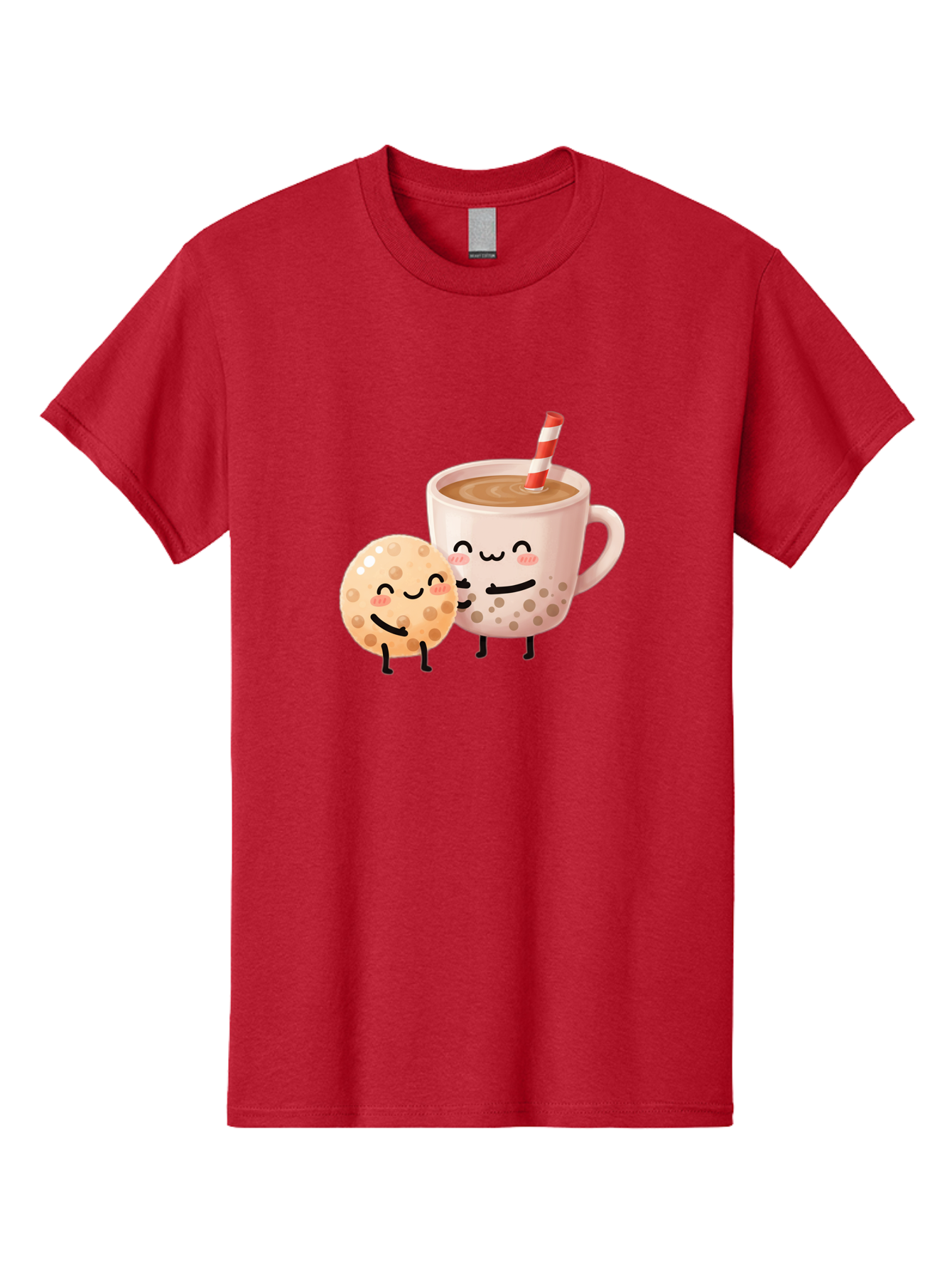 Boba-Tea-Characters Men'S Graphic Tee, 100% Cotton, Comfortable Casual Summer Wear, Machine Washable, Boba Tea, Milk Tea, Bubble Tea, Cartoon Characters, Smiling Faces, Happy Faces, Tea Cup, Tapioca Pearls, Cute Illustration, Kawaii Art, Bac669