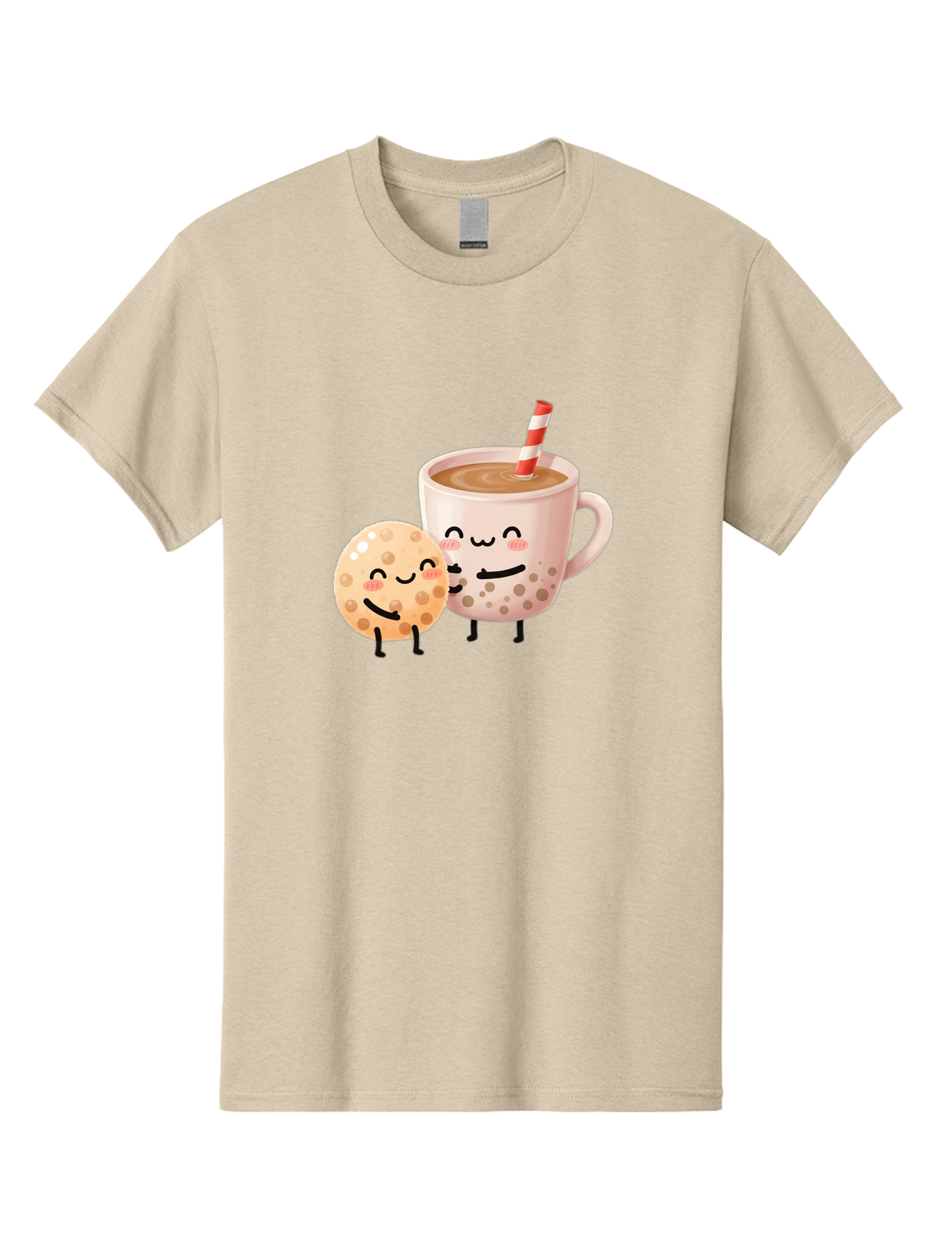 Boba-Tea-Characters Men'S Graphic Tee, 100% Cotton, Comfortable Casual Summer Wear, Machine Washable, Boba Tea, Milk Tea, Bubble Tea, Cartoon Characters, Smiling Faces, Happy Faces, Tea Cup, Tapioca Pearls, Cute Illustration, Kawaii Art, Bac669