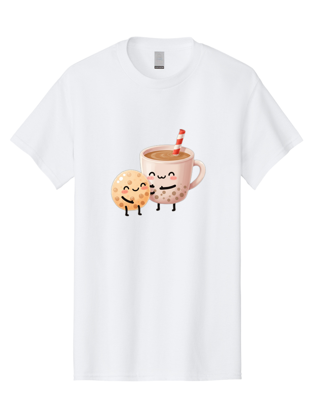 Boba-Tea-Characters Men'S Graphic Tee, 100% Cotton, Comfortable Casual Summer Wear, Machine Washable, Boba Tea, Milk Tea, Bubble Tea, Cartoon Characters, Smiling Faces, Happy Faces, Tea Cup, Tapioca Pearls, Cute Illustration, Kawaii Art, Bac669