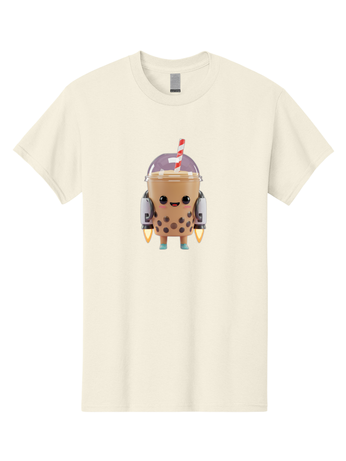 Boba-Tea-Robot Men'S Graphic Tee, 100% Cotton, Comfortable Casual Summer Wear, Machine Washable, Boba Tea, Robot Character, Cute Design, Anthropomorphic Drink, Straw, Robotic Arms, Bubble Tea, Kawaii, 3D Illustration Bac672