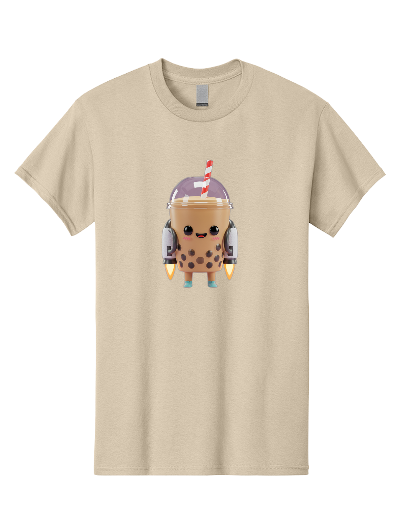 Boba-Tea-Robot Men'S Graphic Tee, 100% Cotton, Comfortable Casual Summer Wear, Machine Washable, Boba Tea, Robot Character, Cute Design, Anthropomorphic Drink, Straw, Robotic Arms, Bubble Tea, Kawaii, 3D Illustration Bac672
