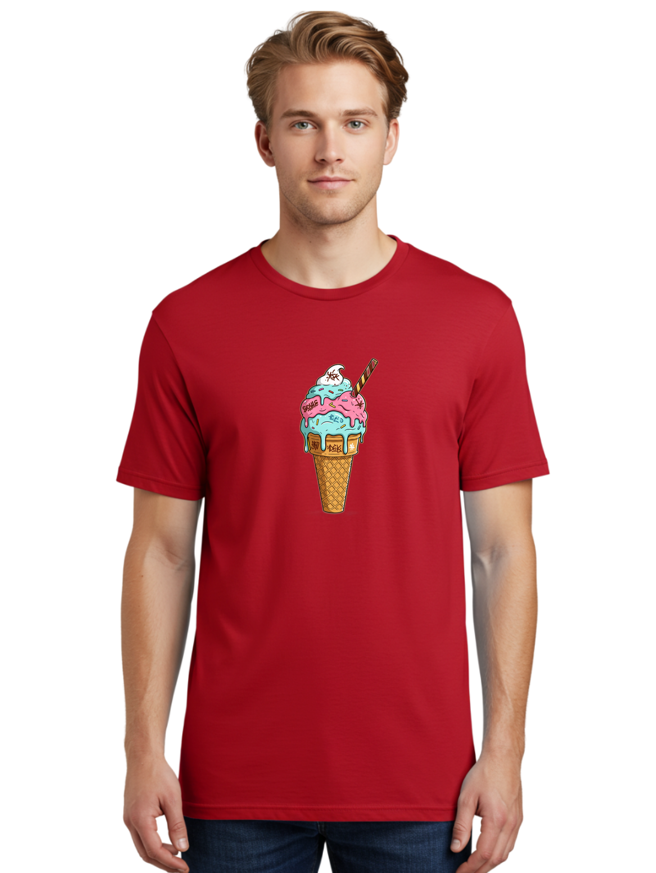 Bomb-Graffiti-Ice-Cream Men'S Graphic Tee, 100% Cotton, Comfortable Casual Summer Wear, Machine Washable, Graffiti Ice Cream, Colorful Dessert, Street Art Style, Vibrant Colors, Unique Treat, Sweet Indulgence, Creative Food Art, Bac675