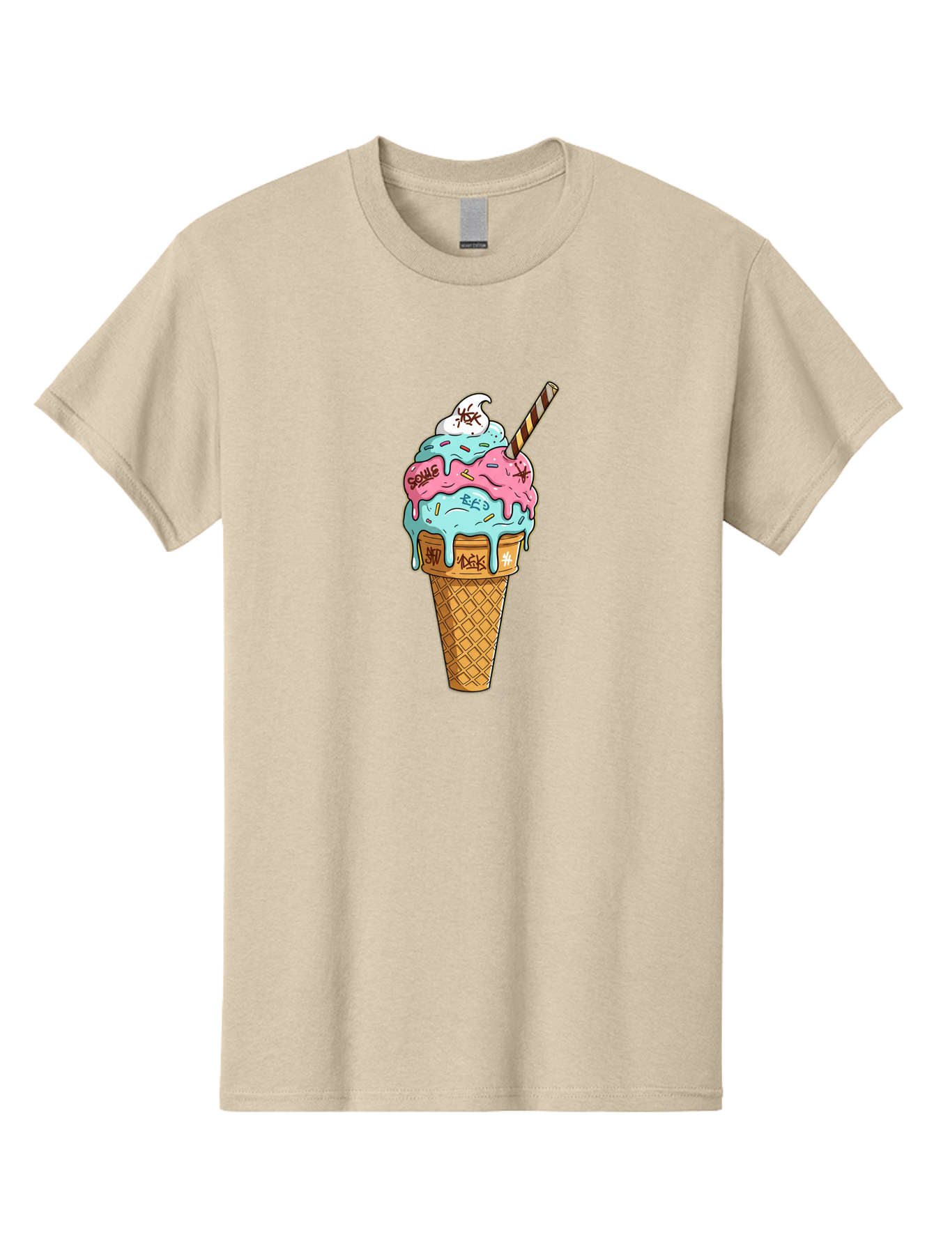 Bomb-Graffiti-Ice-Cream Men'S Graphic Tee, 100% Cotton, Comfortable Casual Summer Wear, Machine Washable, Graffiti Ice Cream, Colorful Dessert, Street Art Style, Vibrant Colors, Unique Treat, Sweet Indulgence, Creative Food Art, Bac675