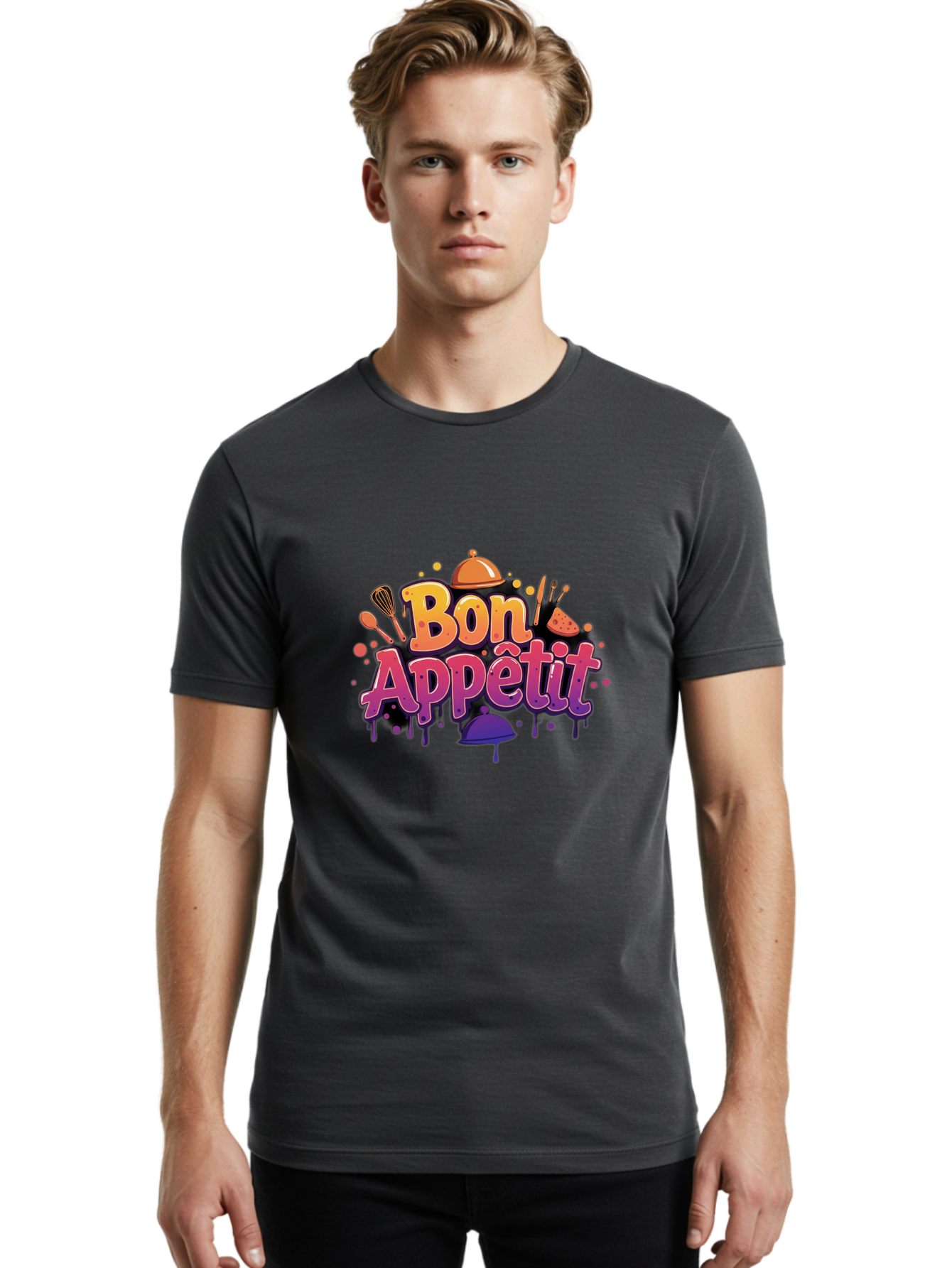 Bon-Appetit Men'S Graphic Tee, 100% Cotton, Comfortable Casual Summer Wear, Machine Washable, Foodie Graphics, Restaurant Logo, Culinary Art, Gourmet Inspiration, Kitchen Utensils, Cooking Theme, Vibrant Typography, Serving Dishes, Bac678
