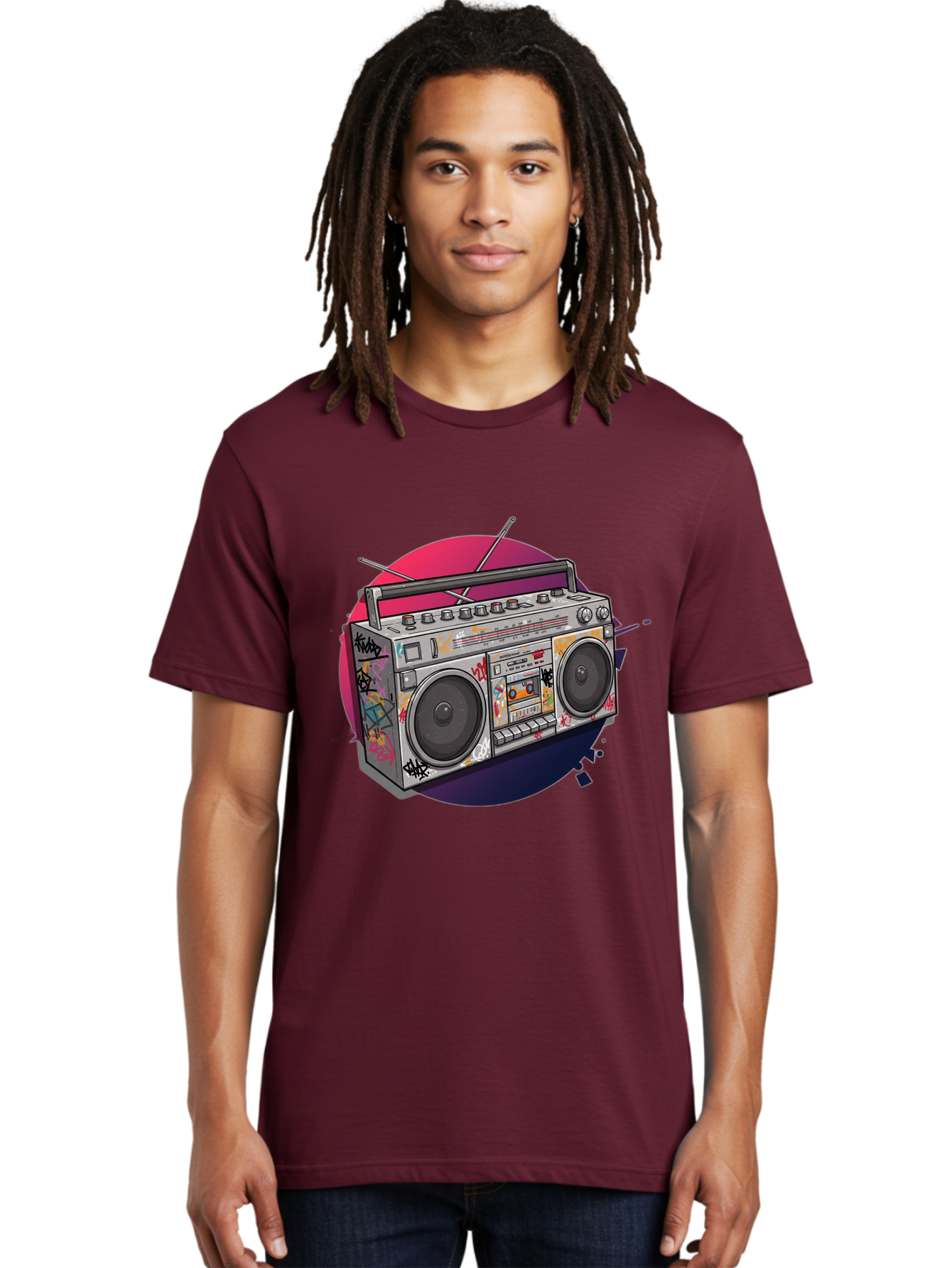 Boombox Men'S Graphic Tee, 100% Cotton, Comfortable Casual Summer Wear, Machine Washable, Vintage Boombox, Retro Music Player, Graffiti Art, Cassette Tape, 80S Nostalgia, Portable Radio, Street Style, Urban Culture Bac679