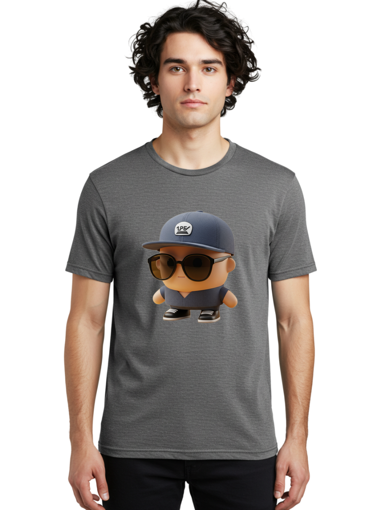 Boy Men'S Graphic Tee, 100% Cotton, Comfortable Casual Summer Wear, Machine Washable, Cartoon Character, Cool Guy, Sunglasses, Casual Wear, Trendy Outfit, 1P5 Logo, Streetwear Style, Modern Fashion, Graphic Design Bac680