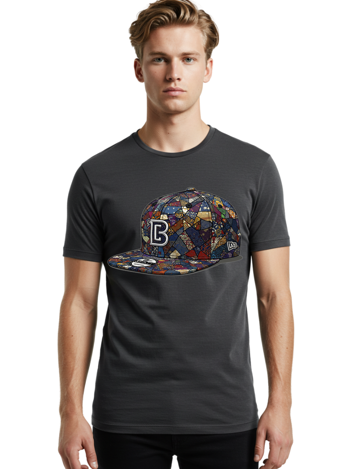 Brooklyn-Baseball-Cap Men'S Graphic Tee, 100% Cotton, Comfortable Casual Summer Wear, Machine Washable, Baseball Cap, Mosaic Pattern, Colorful Design, B Logo, New Era Brand, Sports Apparel, Fashion Accessory, Trendy Hat, Casual Wear, Bac682