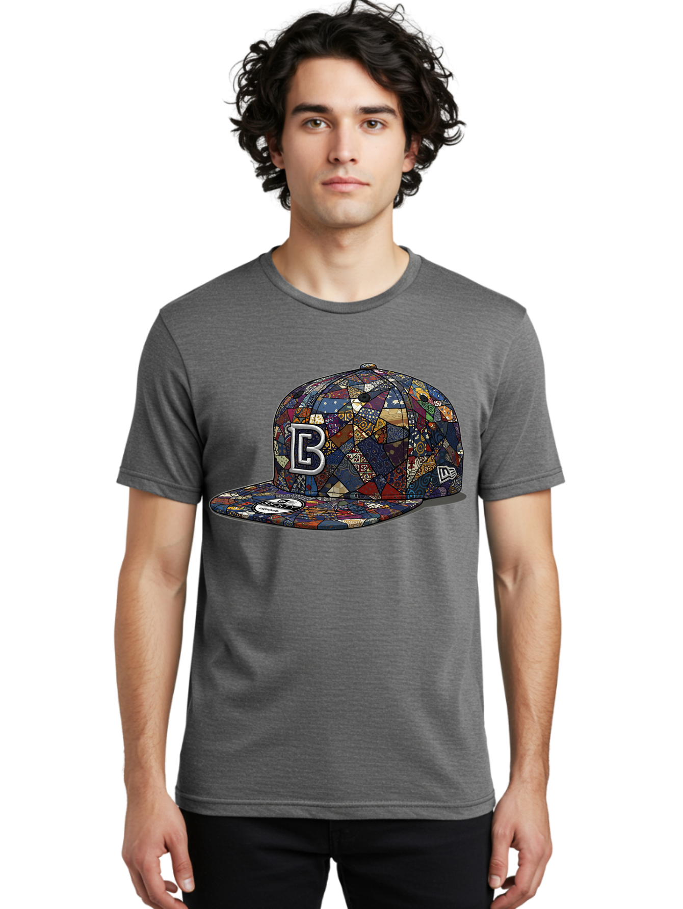 Brooklyn-Baseball-Cap Men'S Graphic Tee, 100% Cotton, Comfortable Casual Summer Wear, Machine Washable, Baseball Cap, Mosaic Pattern, Colorful Design, B Logo, New Era Brand, Sports Apparel, Fashion Accessory, Trendy Hat, Casual Wear, Bac682