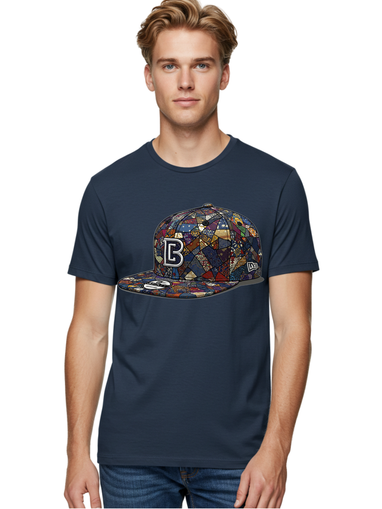 Brooklyn-Baseball-Cap Men'S Graphic Tee, 100% Cotton, Comfortable Casual Summer Wear, Machine Washable, Baseball Cap, Mosaic Pattern, Colorful Design, B Logo, New Era Brand, Sports Apparel, Fashion Accessory, Trendy Hat, Casual Wear, Bac682