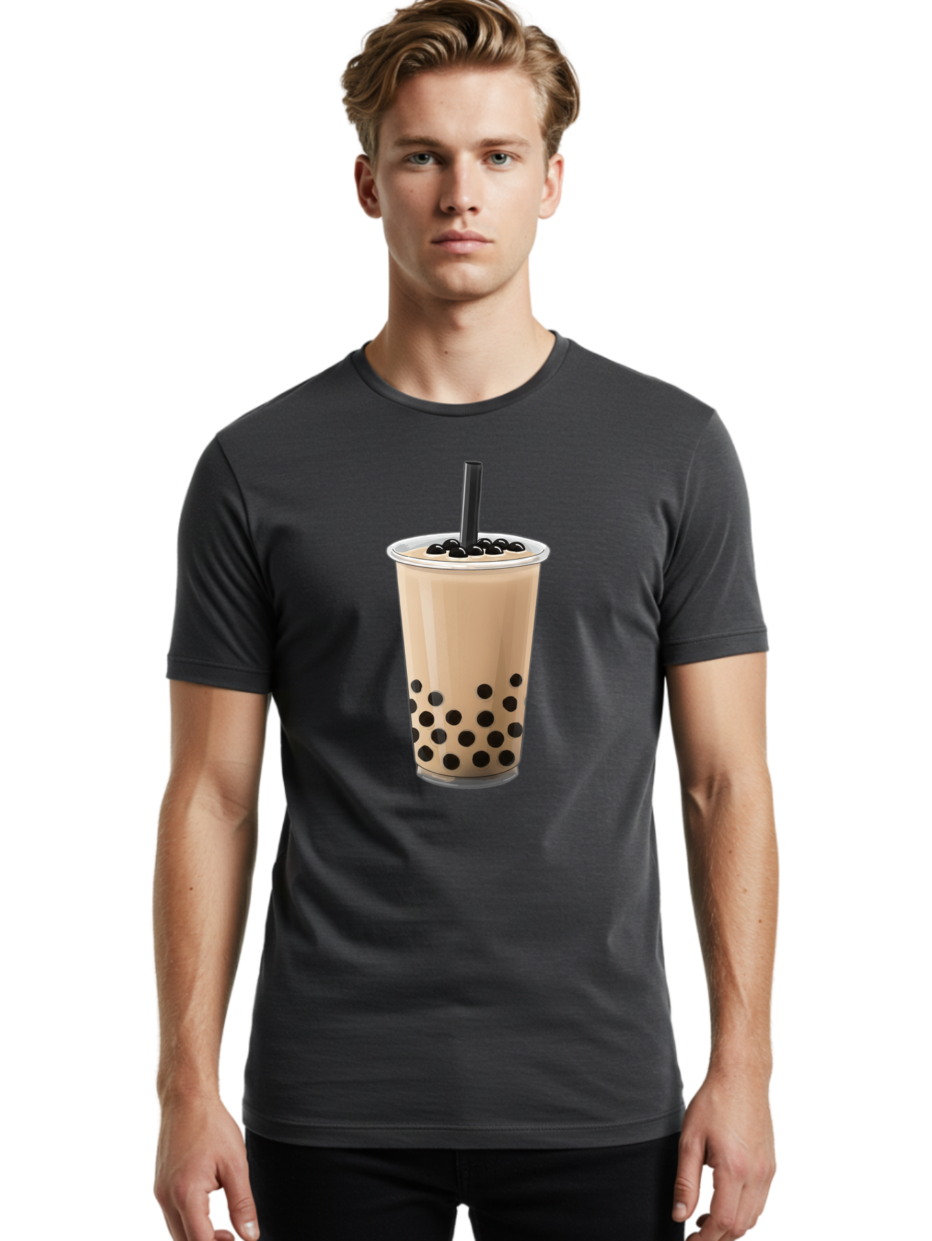 Bubble-Milk-Tea-2 Men'S Graphic Tee, 100% Cotton, Comfortable Casual Summer Wear, Machine Washable, Bubble Milk Tea, Boba Drink, Milk Tea, Tea With Boba, Boba Tea, Tapioca Pearls, Creamy Texture, Black Straw, Cold Beverage, Refreshing Drink Bac684