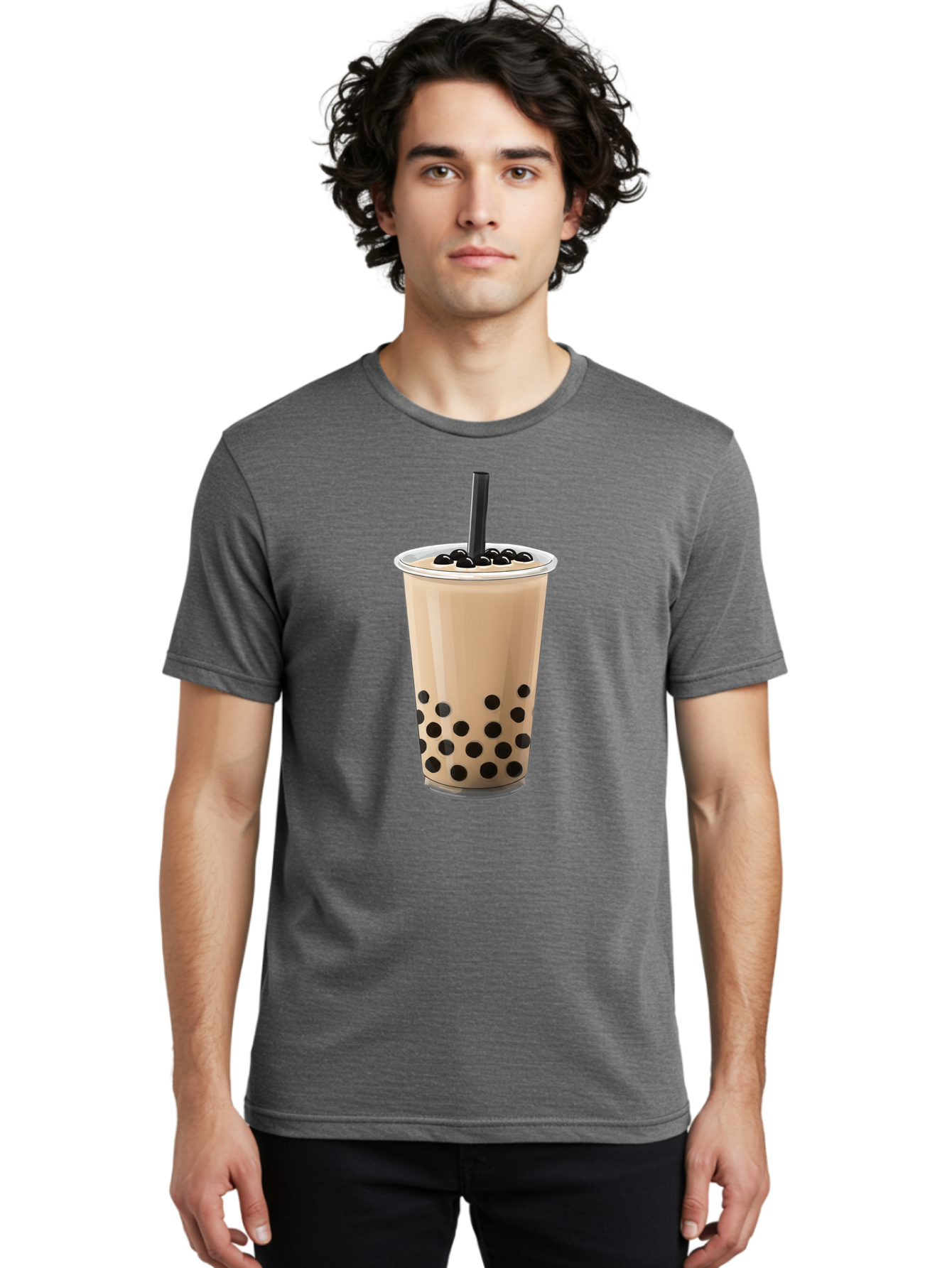 Bubble-Milk-Tea-2 Men'S Graphic Tee, 100% Cotton, Comfortable Casual Summer Wear, Machine Washable, Bubble Milk Tea, Boba Drink, Milk Tea, Tea With Boba, Boba Tea, Tapioca Pearls, Creamy Texture, Black Straw, Cold Beverage, Refreshing Drink Bac684