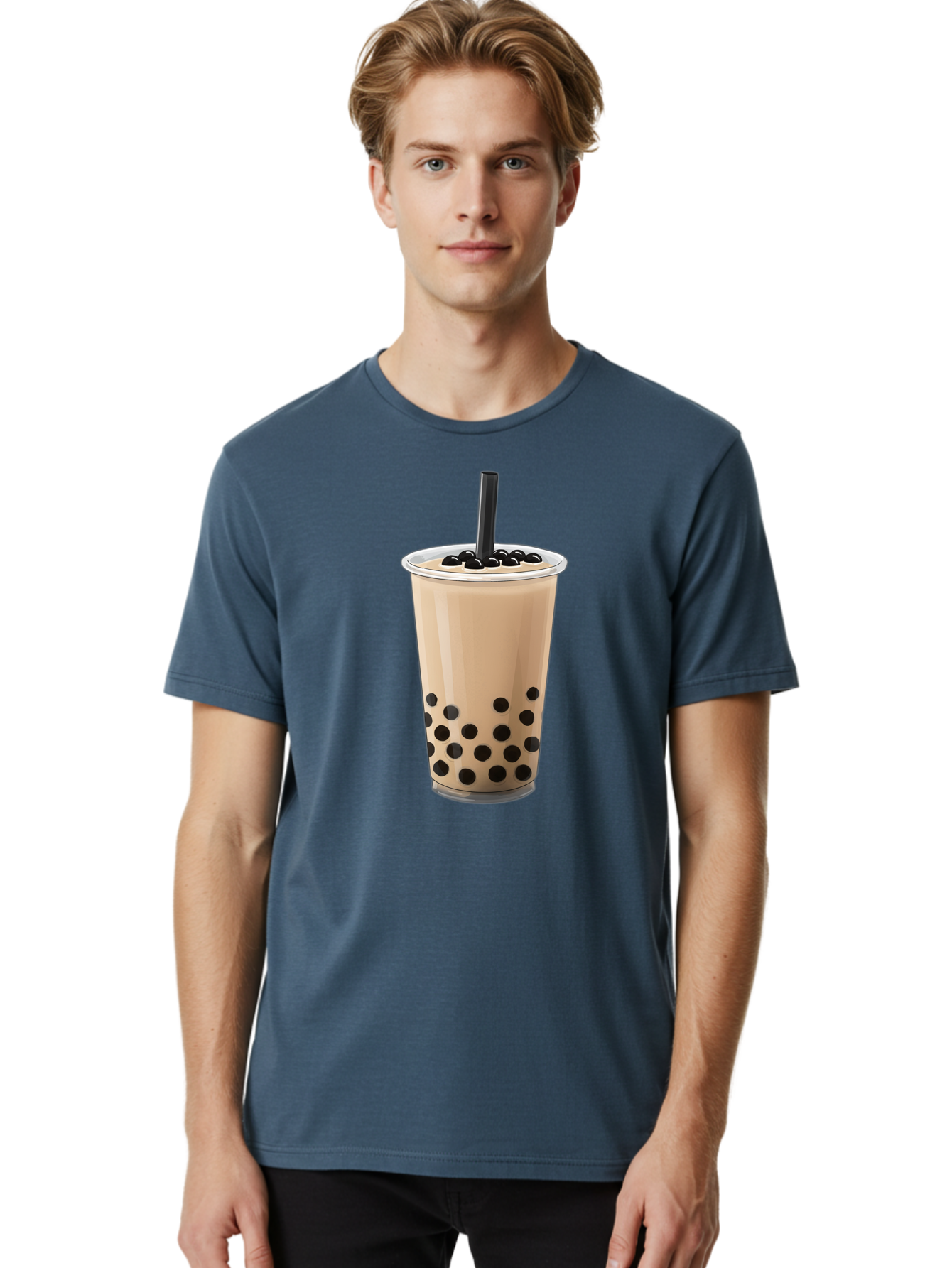 Bubble-Milk-Tea-2 Men'S Graphic Tee, 100% Cotton, Comfortable Casual Summer Wear, Machine Washable, Bubble Milk Tea, Boba Drink, Milk Tea, Tea With Boba, Boba Tea, Tapioca Pearls, Creamy Texture, Black Straw, Cold Beverage, Refreshing Drink Bac684