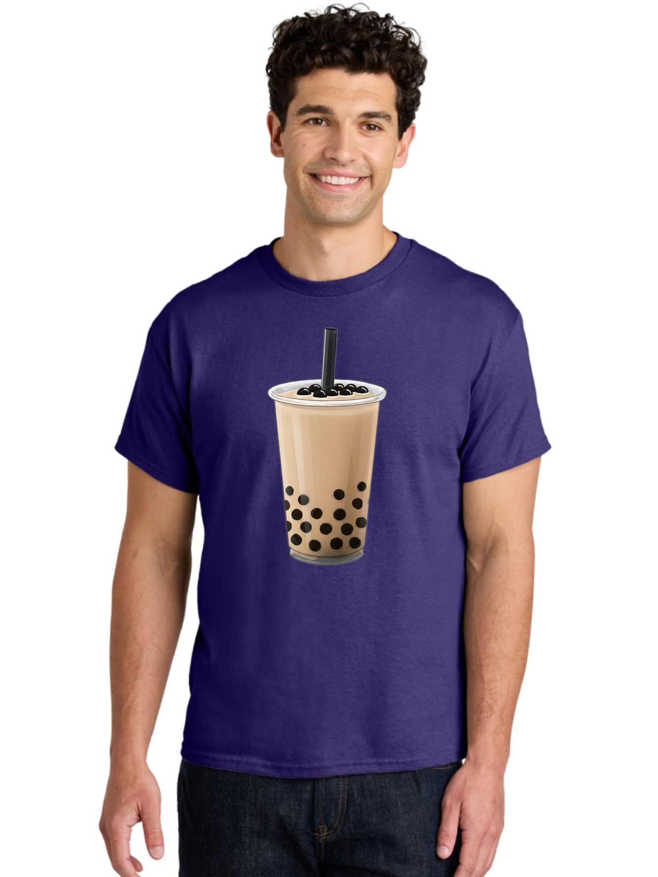 Bubble-Milk-Tea-2 Men'S Graphic Tee, 100% Cotton, Comfortable Casual Summer Wear, Machine Washable, Bubble Milk Tea, Boba Drink, Milk Tea, Tea With Boba, Boba Tea, Tapioca Pearls, Creamy Texture, Black Straw, Cold Beverage, Refreshing Drink Bac684
