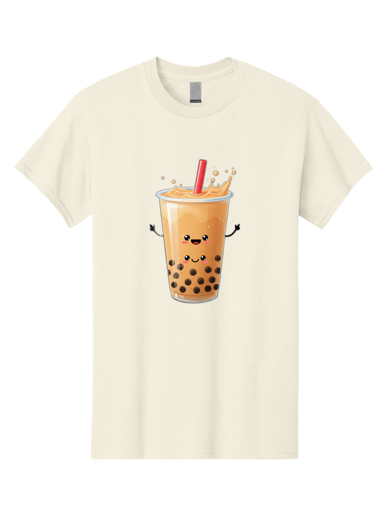 Bubble-Milk-Tea-4 Men'S Graphic Tee, 100% Cotton, Comfortable Casual Summer Wear, Machine Washable, Cartoon Bubble Tea, Boba Tea, Milk Tea, Kawaii Drink, Cute Beverage, Smiling Drink, Asian Drink Culture, Tea Lover Bac686