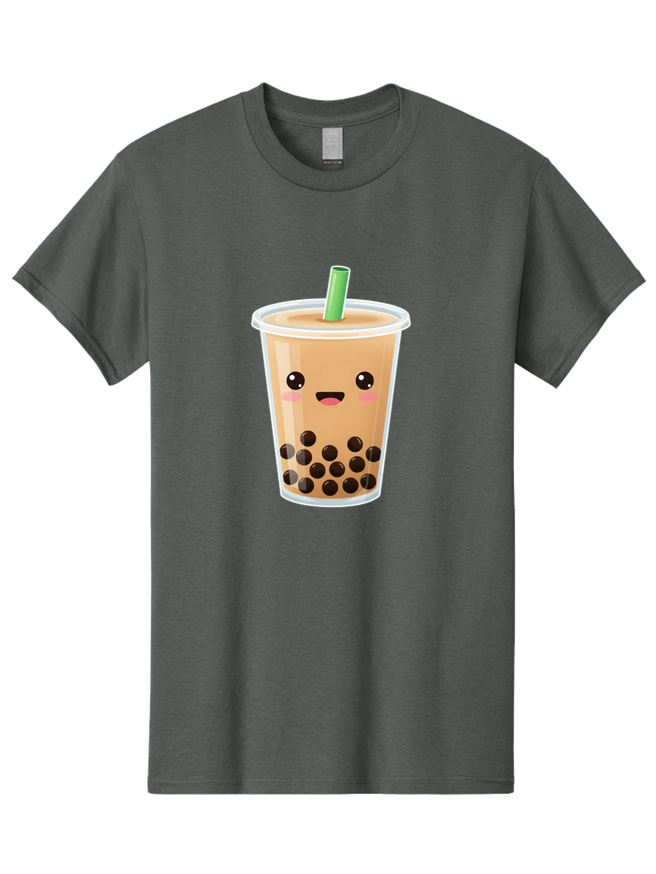 Bubble-Milk-Tea Men'S Graphic Tee, 100% Cotton, Comfortable Casual Summer Wear, Machine Washable, Bubble Tea, Boba, Milk Tea, Straw, Cartoon Character, Cute Face, Black Boba Pearls, Smiling, Kawaii, Popular Drink, Fun Design, Tasty, Bac688