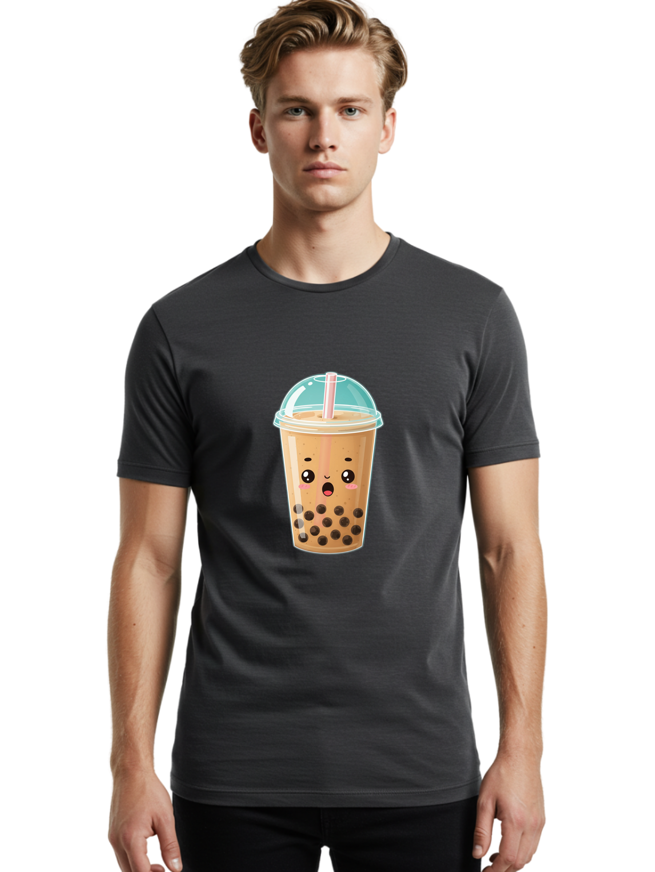 Bubble-Tea-1 Men'S Graphic Tee, 100% Cotton, Comfortable Casual Summer Wear, Machine Washable, Bubble Tea, Milk Tea, Boba Drink, Cartoon Character, Cute Face, Straw, Tapioca Pearls, Kawaii, Beverage, Refreshing Drink, Sweet Treat, Fun Design, Bac689