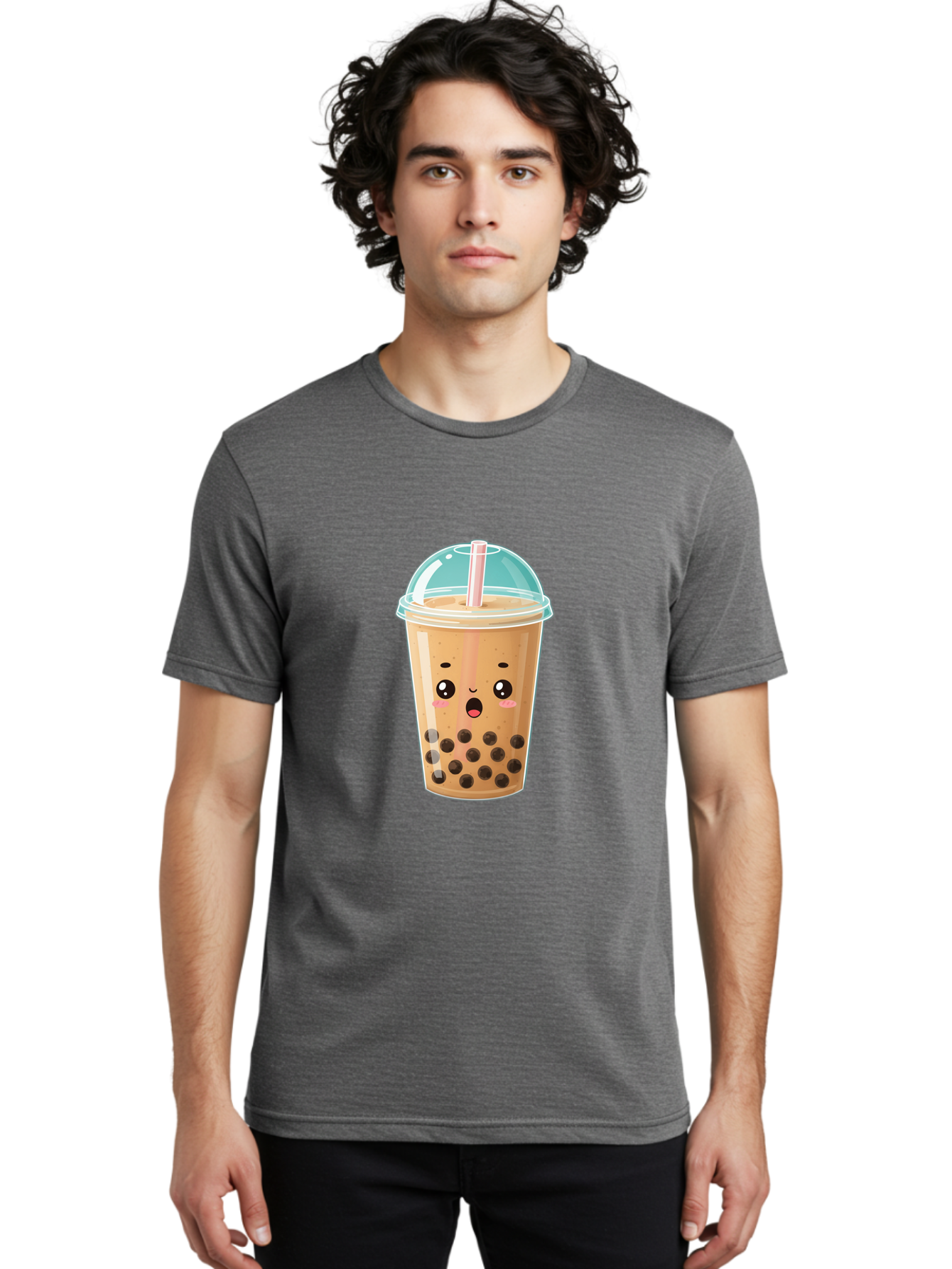 Bubble-Tea-1 Men'S Graphic Tee, 100% Cotton, Comfortable Casual Summer Wear, Machine Washable, Bubble Tea, Milk Tea, Boba Drink, Cartoon Character, Cute Face, Straw, Tapioca Pearls, Kawaii, Beverage, Refreshing Drink, Sweet Treat, Fun Design, Bac689