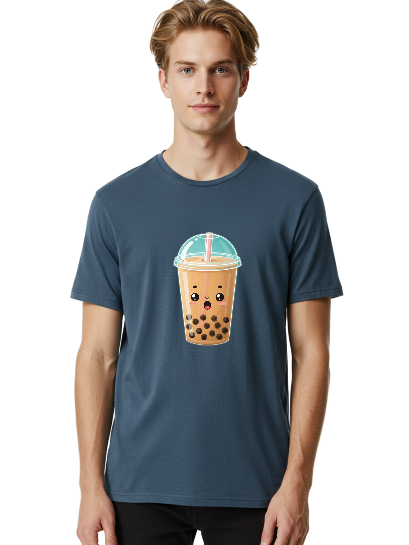 Bubble-Tea-1 Men'S Graphic Tee, 100% Cotton, Comfortable Casual Summer Wear, Machine Washable, Bubble Tea, Milk Tea, Boba Drink, Cartoon Character, Cute Face, Straw, Tapioca Pearls, Kawaii, Beverage, Refreshing Drink, Sweet Treat, Fun Design, Bac689