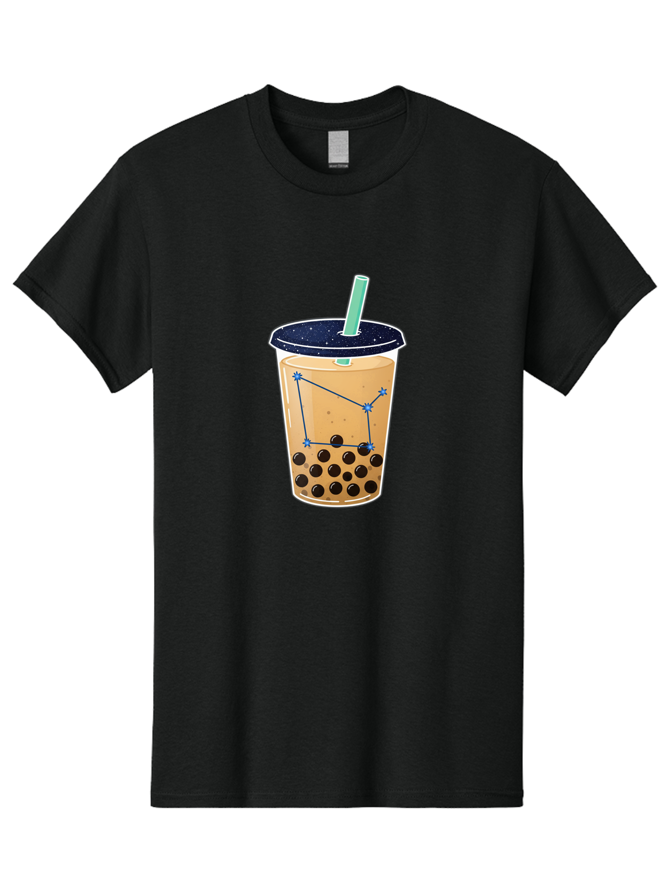 Bubble-Tea-11 Men'S Graphic Tee, 100% Cotton, Comfortable Casual Summer Wear, Machine Washable, Bubble Tea, Boba Drink, Milk Tea, Constellation Design, Starry Night, Coffee Drink, Tea Cup, Straw, Tapioca Pearls Bac691