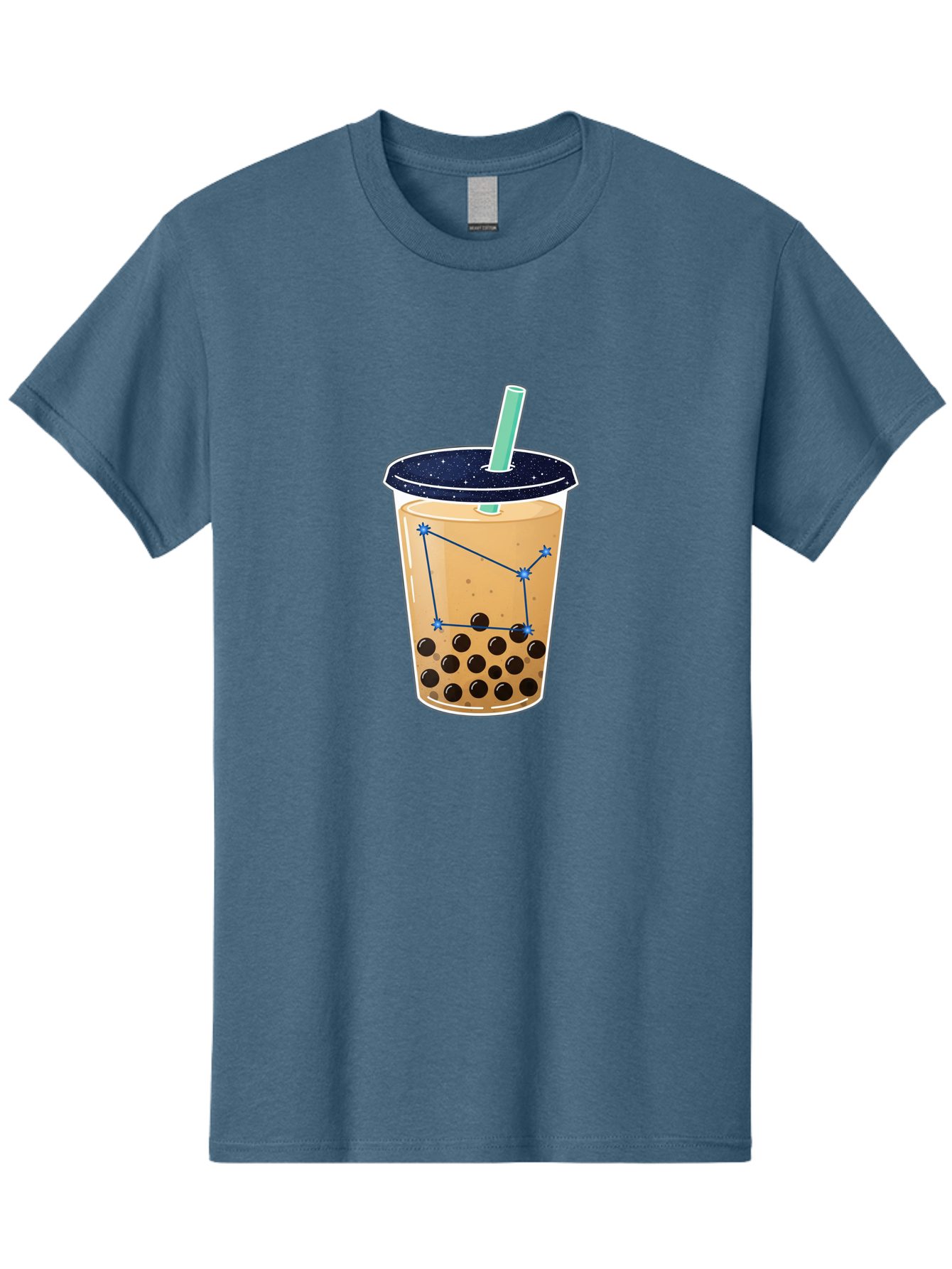 Bubble-Tea-11 Men'S Graphic Tee, 100% Cotton, Comfortable Casual Summer Wear, Machine Washable, Bubble Tea, Boba Drink, Milk Tea, Constellation Design, Starry Night, Coffee Drink, Tea Cup, Straw, Tapioca Pearls Bac691