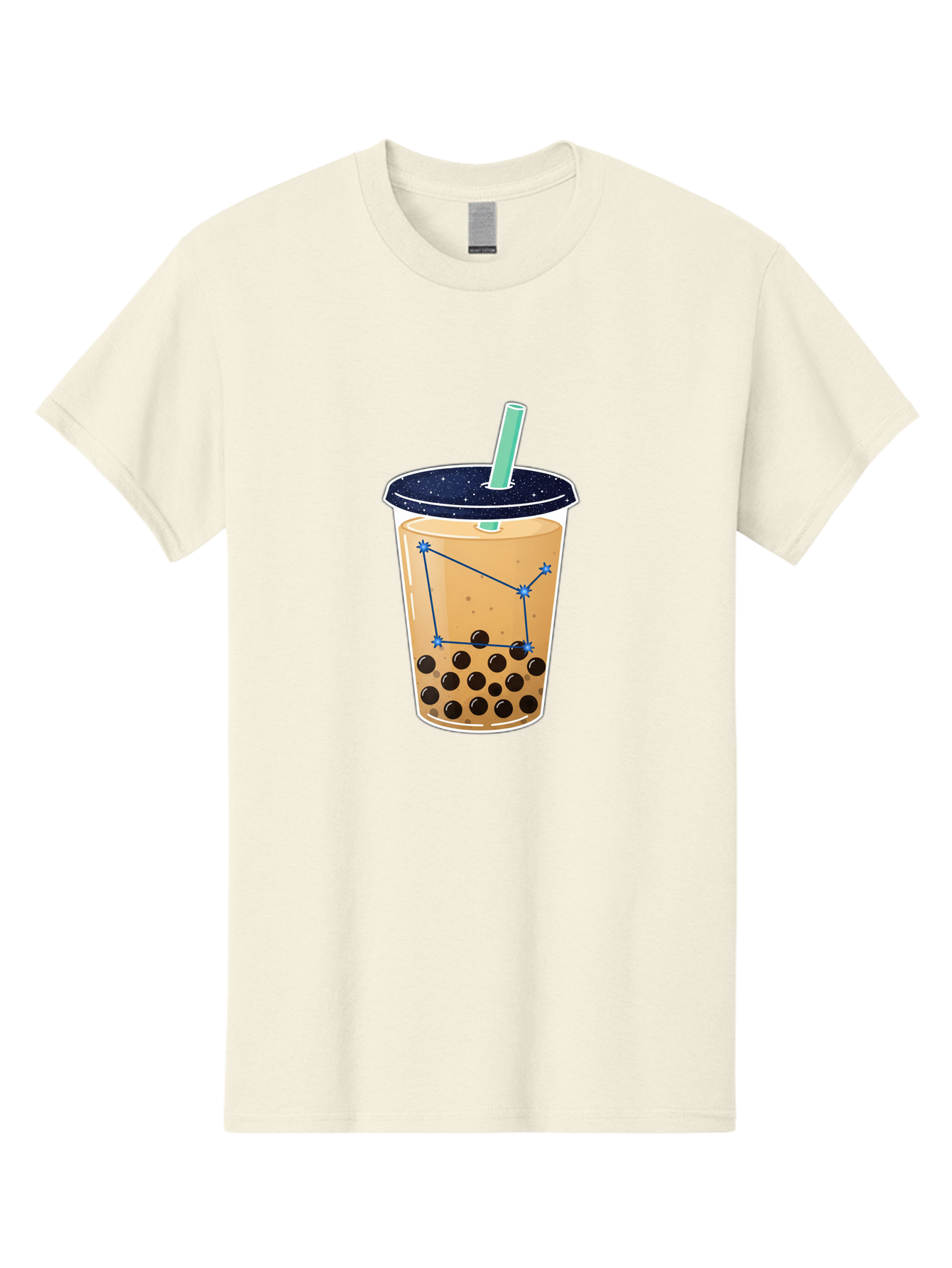 Bubble-Tea-11 Men'S Graphic Tee, 100% Cotton, Comfortable Casual Summer Wear, Machine Washable, Bubble Tea, Boba Drink, Milk Tea, Constellation Design, Starry Night, Coffee Drink, Tea Cup, Straw, Tapioca Pearls Bac691