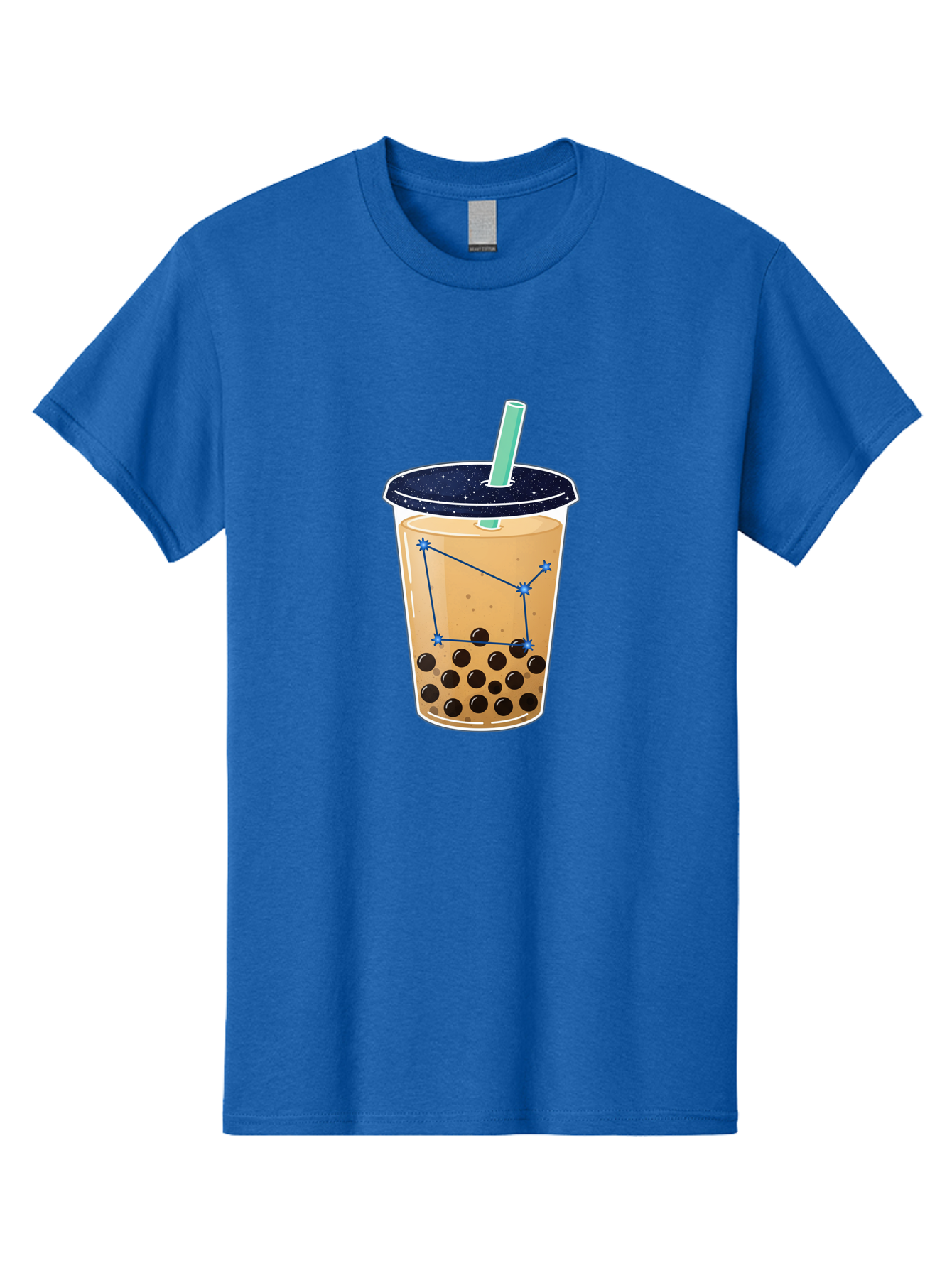 Bubble-Tea-11 Men'S Graphic Tee, 100% Cotton, Comfortable Casual Summer Wear, Machine Washable, Bubble Tea, Boba Drink, Milk Tea, Constellation Design, Starry Night, Coffee Drink, Tea Cup, Straw, Tapioca Pearls Bac691