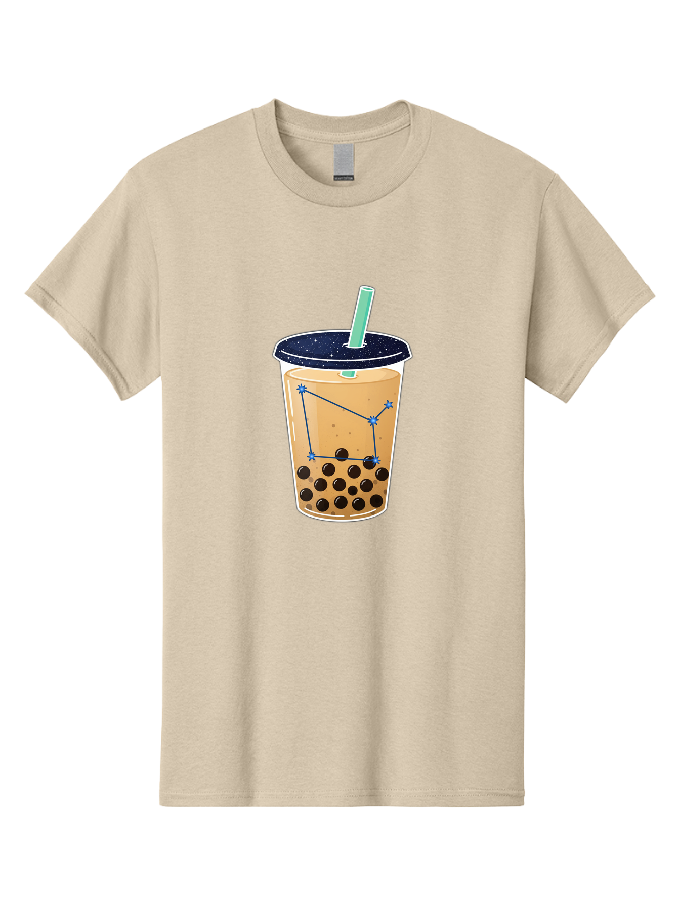 Bubble-Tea-11 Men'S Graphic Tee, 100% Cotton, Comfortable Casual Summer Wear, Machine Washable, Bubble Tea, Boba Drink, Milk Tea, Constellation Design, Starry Night, Coffee Drink, Tea Cup, Straw, Tapioca Pearls Bac691