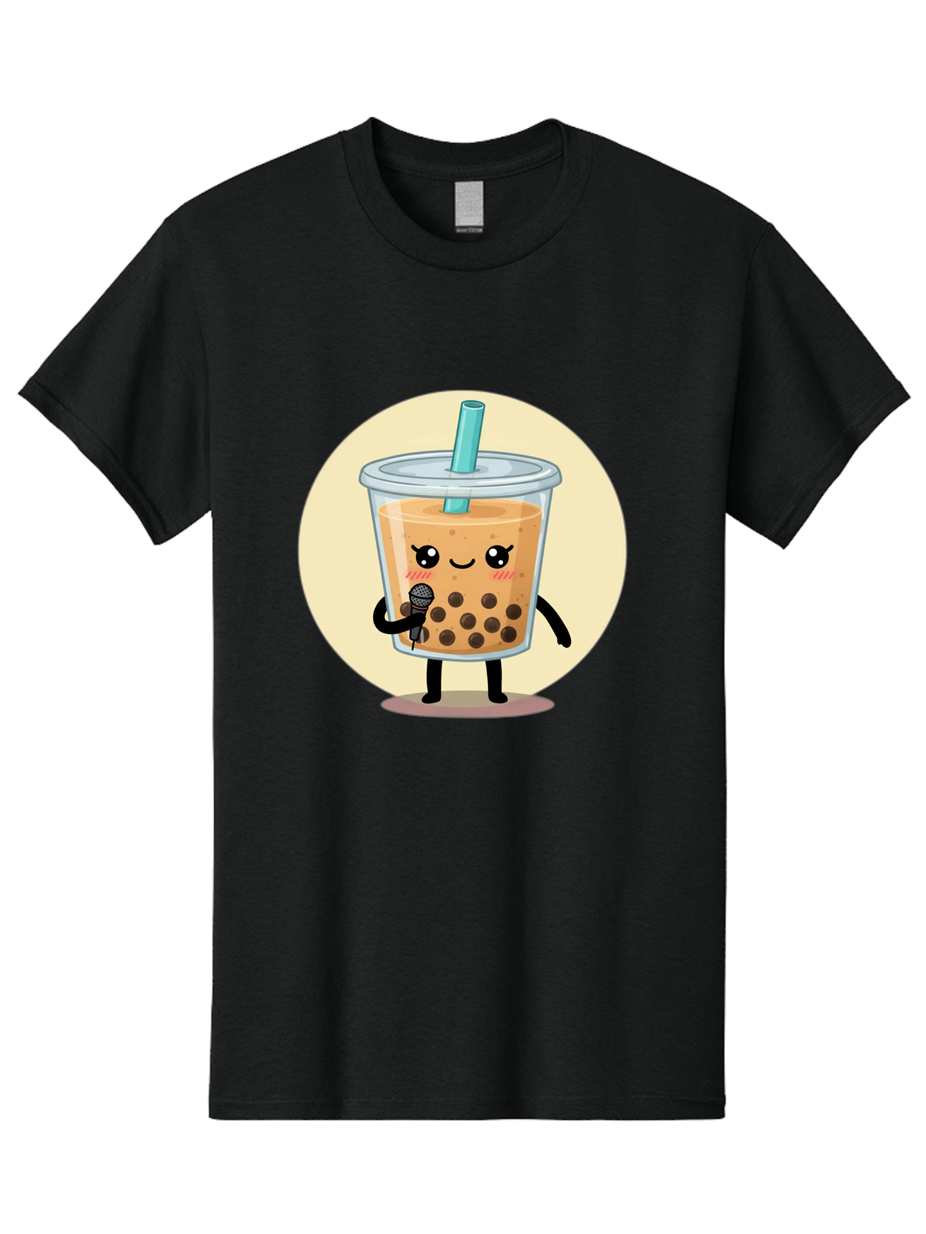 Bubble-Tea-12 Men'S Graphic Tee, 100% Cotton, Comfortable Casual Summer Wear, Machine Washable, Cartoon Bubble Tea, Adorable Character, Kawaii, Cute Illustration, Boba Drink, Microphone, Straw, Charming Personality, Fun Design, Playful Vibe, Bac692