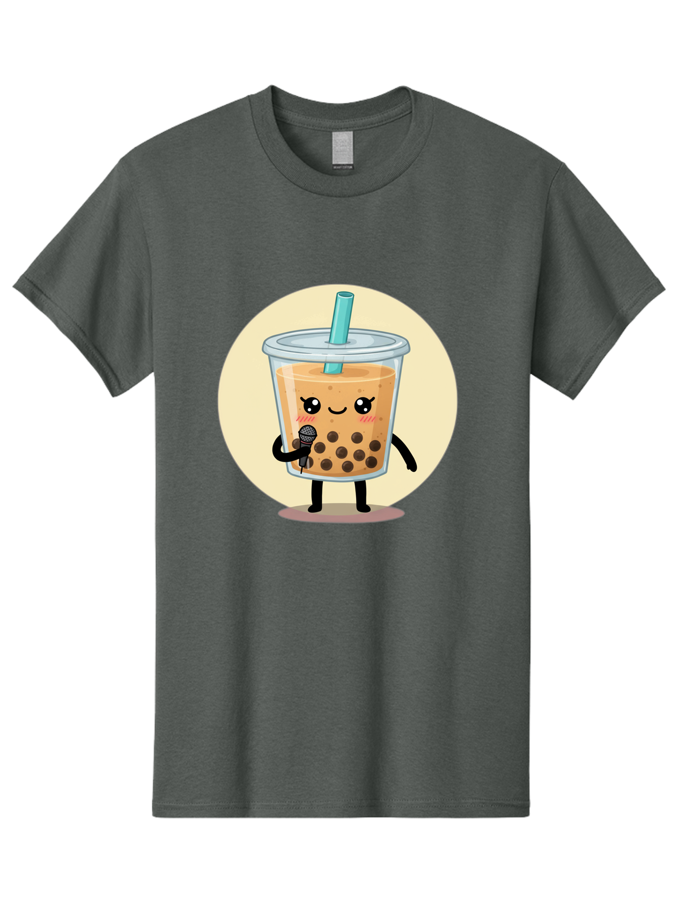 Bubble-Tea-12 Men'S Graphic Tee, 100% Cotton, Comfortable Casual Summer Wear, Machine Washable, Cartoon Bubble Tea, Adorable Character, Kawaii, Cute Illustration, Boba Drink, Microphone, Straw, Charming Personality, Fun Design, Playful Vibe, Bac692