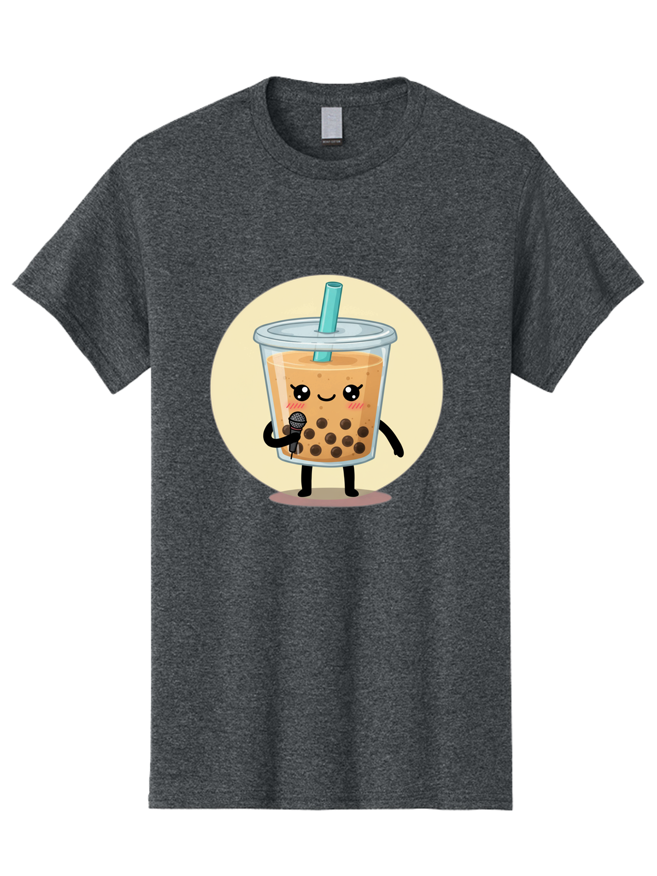 Bubble-Tea-12 Men'S Graphic Tee, 100% Cotton, Comfortable Casual Summer Wear, Machine Washable, Cartoon Bubble Tea, Adorable Character, Kawaii, Cute Illustration, Boba Drink, Microphone, Straw, Charming Personality, Fun Design, Playful Vibe, Bac692