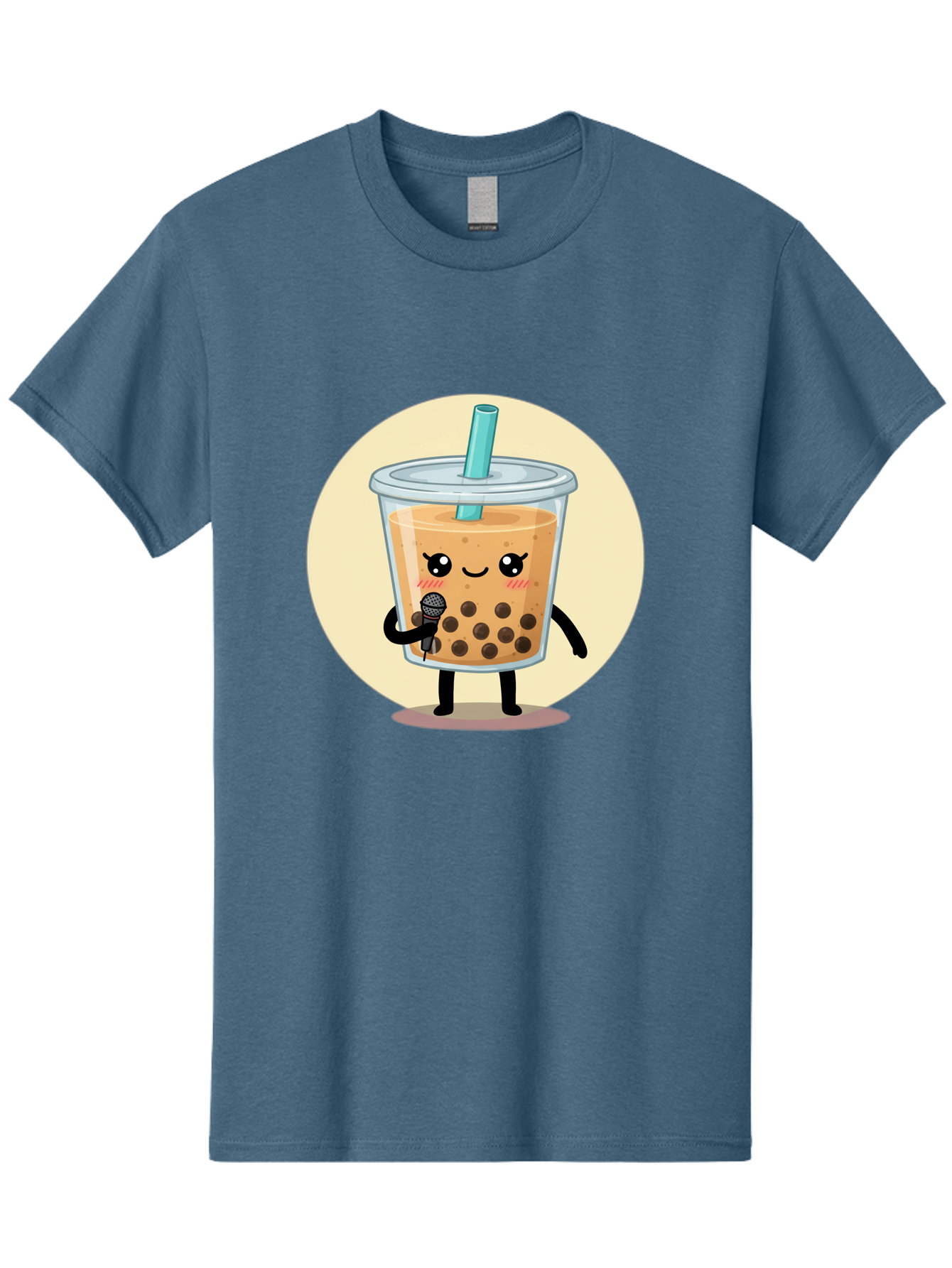 Bubble-Tea-12 Men'S Graphic Tee, 100% Cotton, Comfortable Casual Summer Wear, Machine Washable, Cartoon Bubble Tea, Adorable Character, Kawaii, Cute Illustration, Boba Drink, Microphone, Straw, Charming Personality, Fun Design, Playful Vibe, Bac692